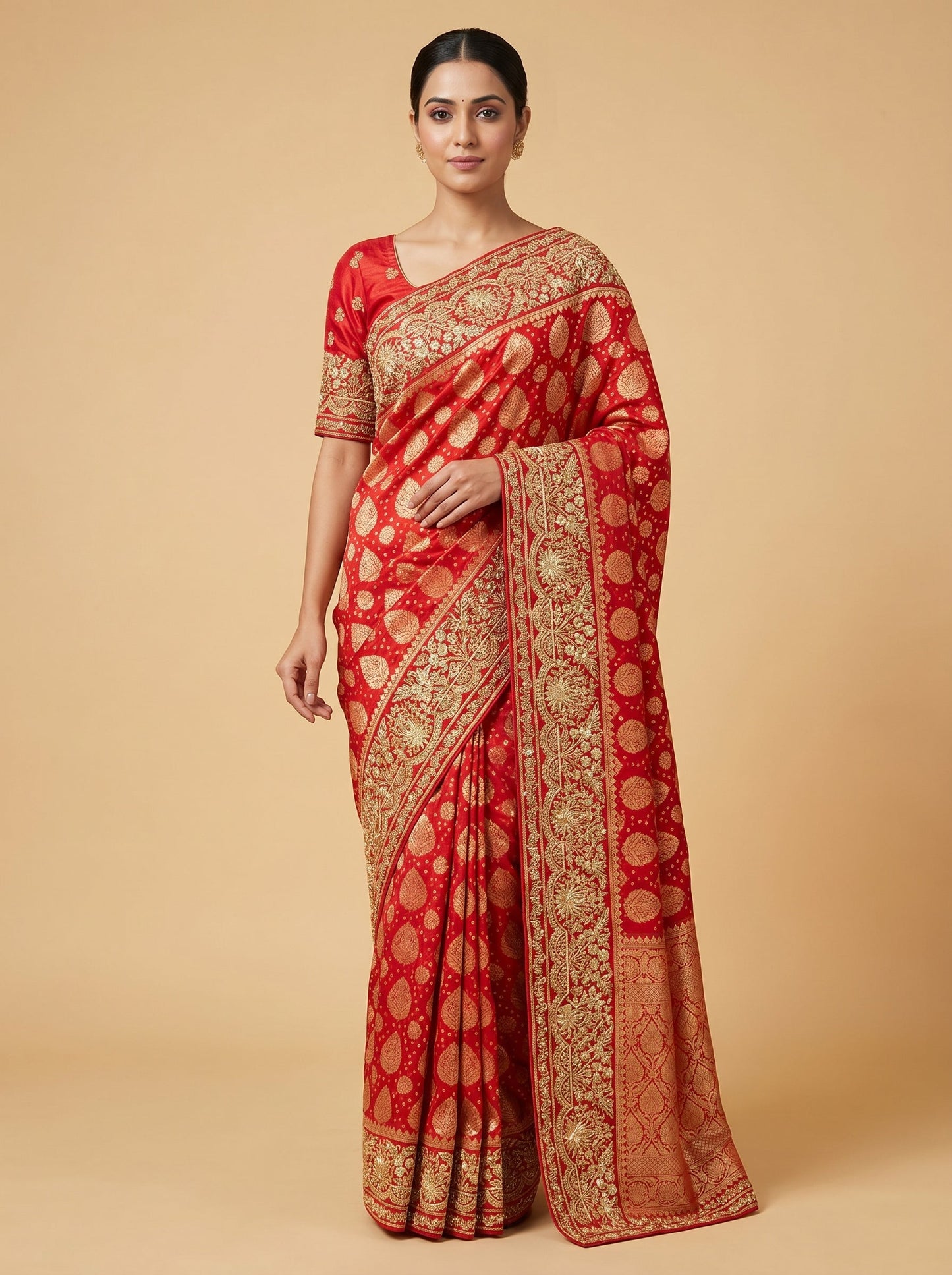 Red Bold Finish Embroidered Saree