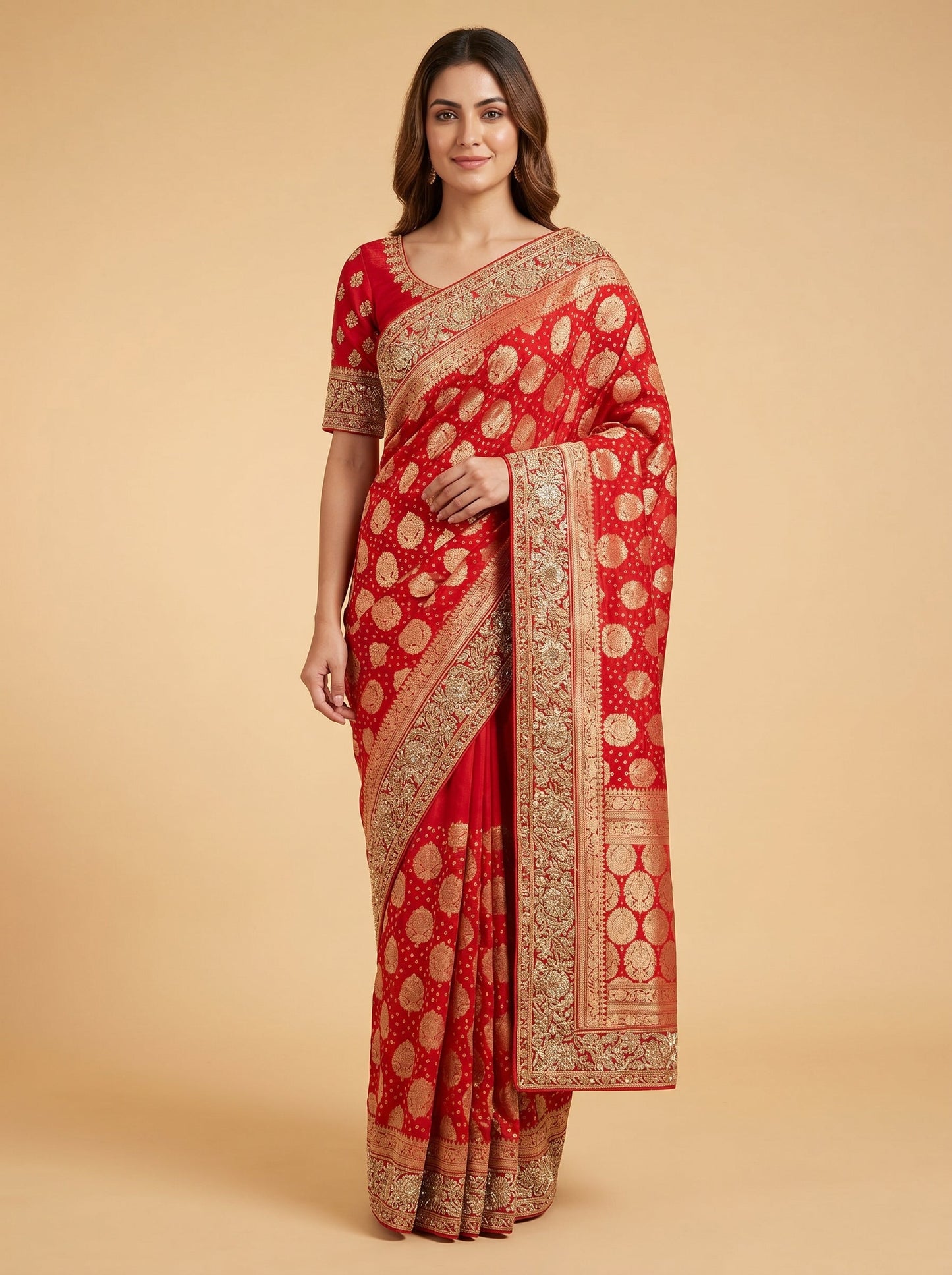 Red Bold Pattern Bandhani Saree