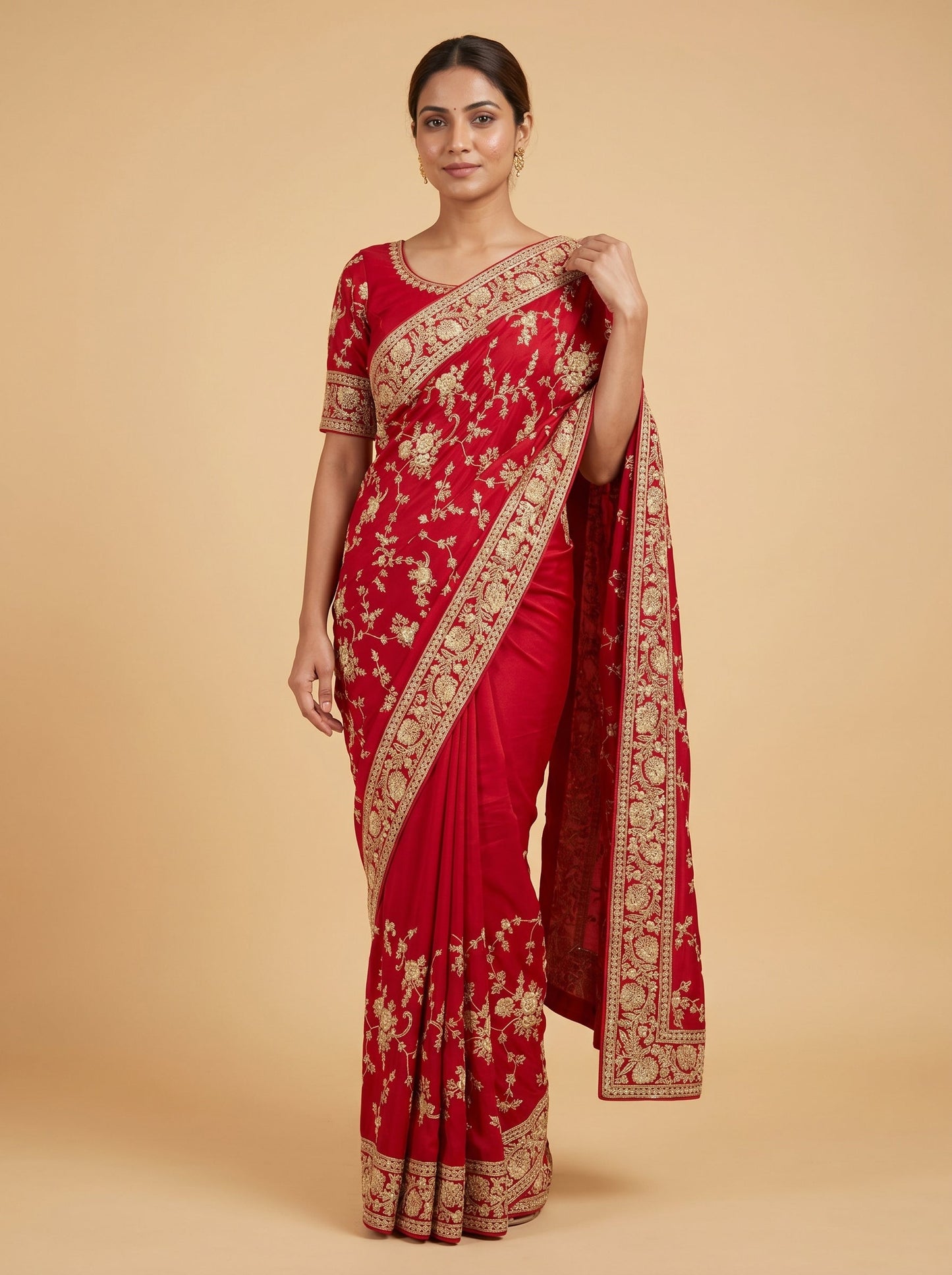 Red Bold Tone Embroidered Saree