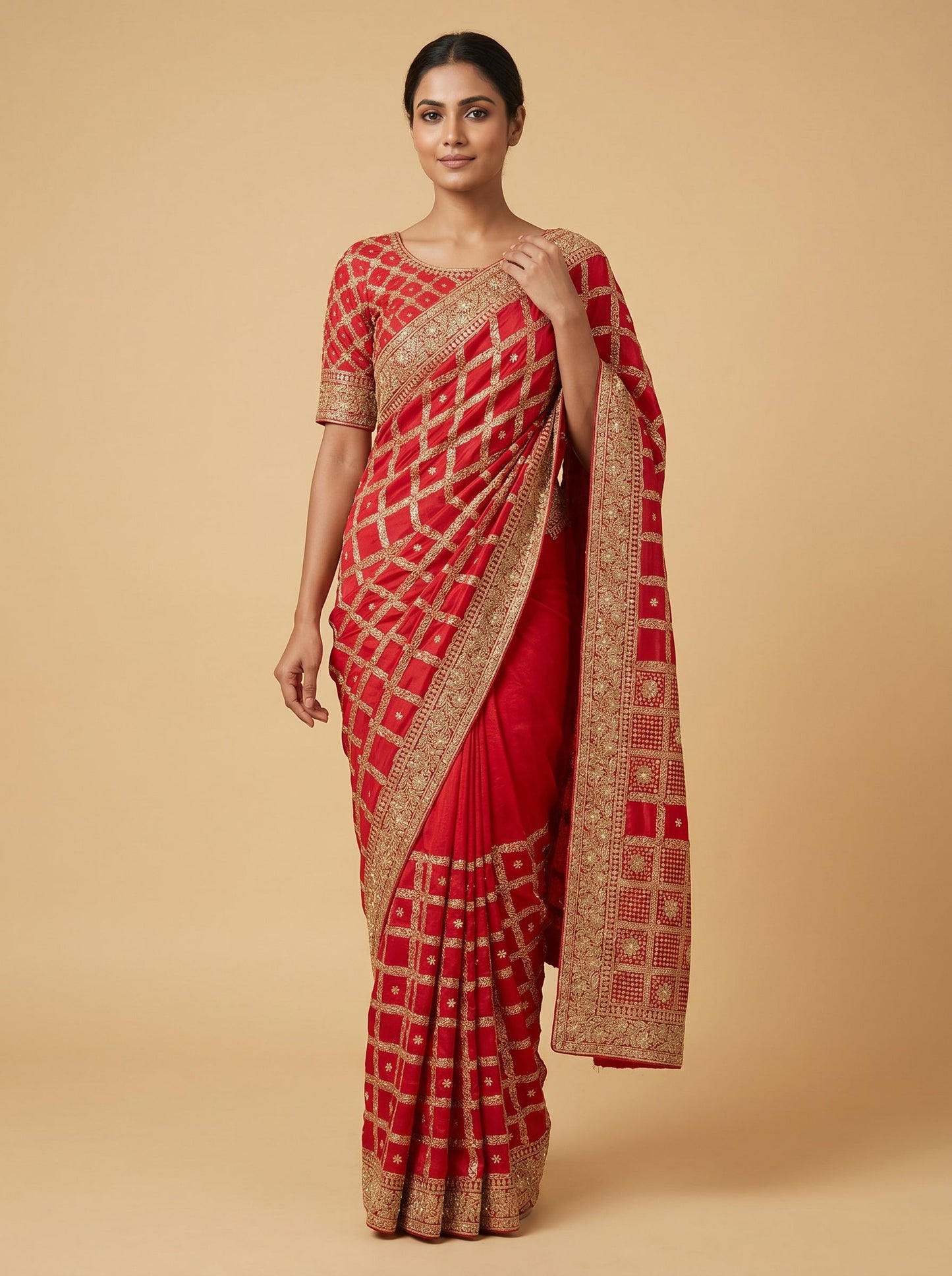 Red Border Embroidered Saree