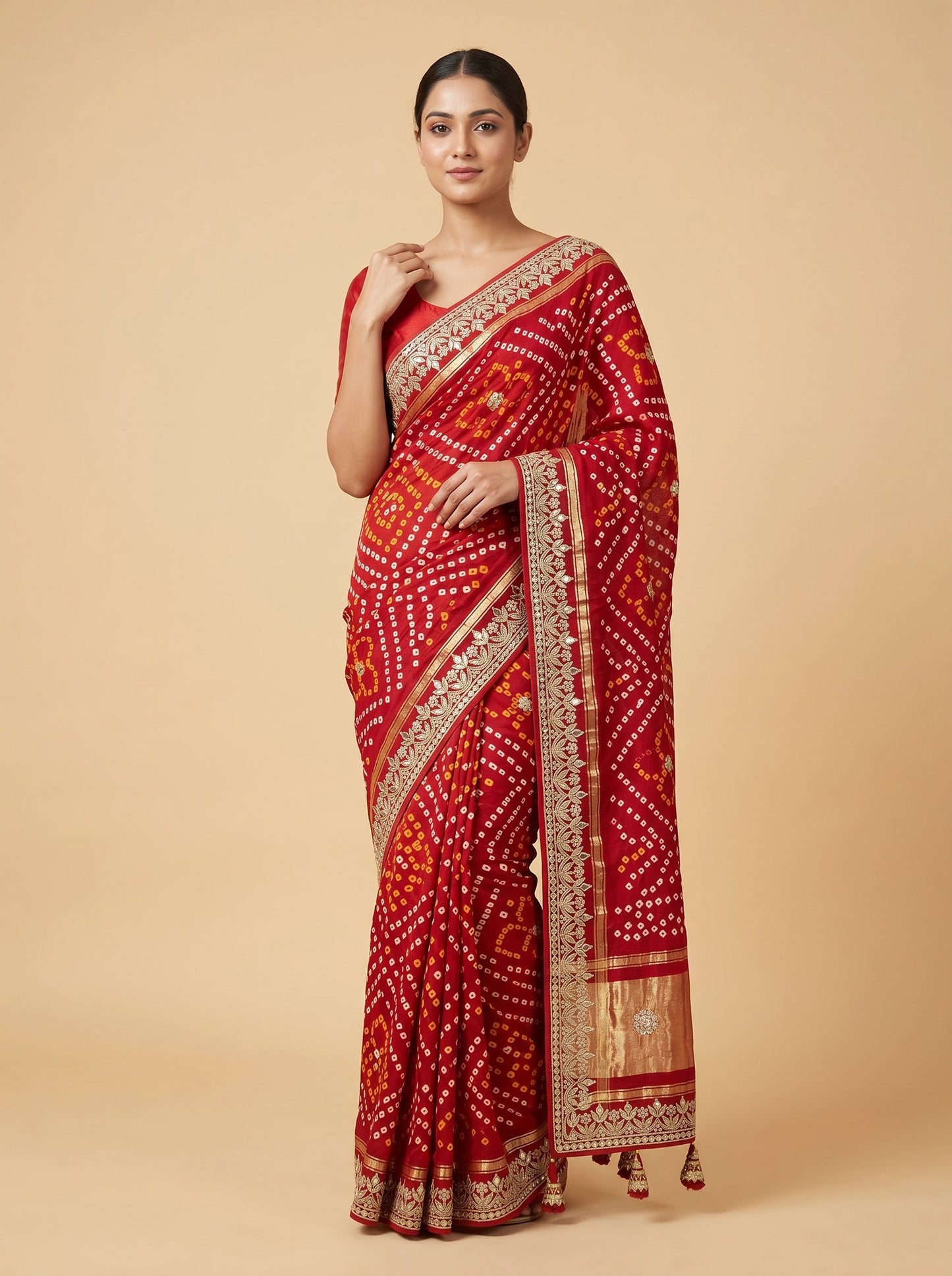Red Classic Bandhani Saree