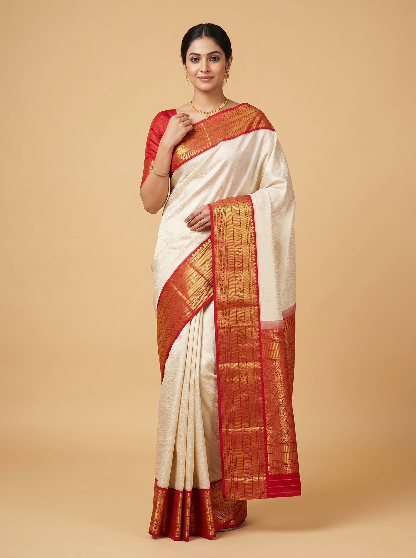 Red Cream Whisper Handloom Saree