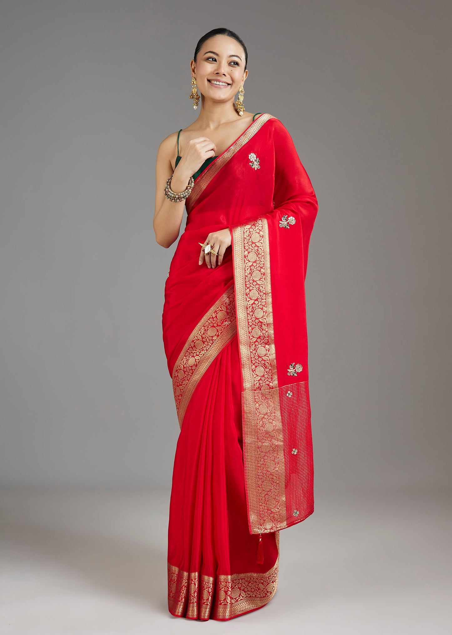Red Crepe Saree