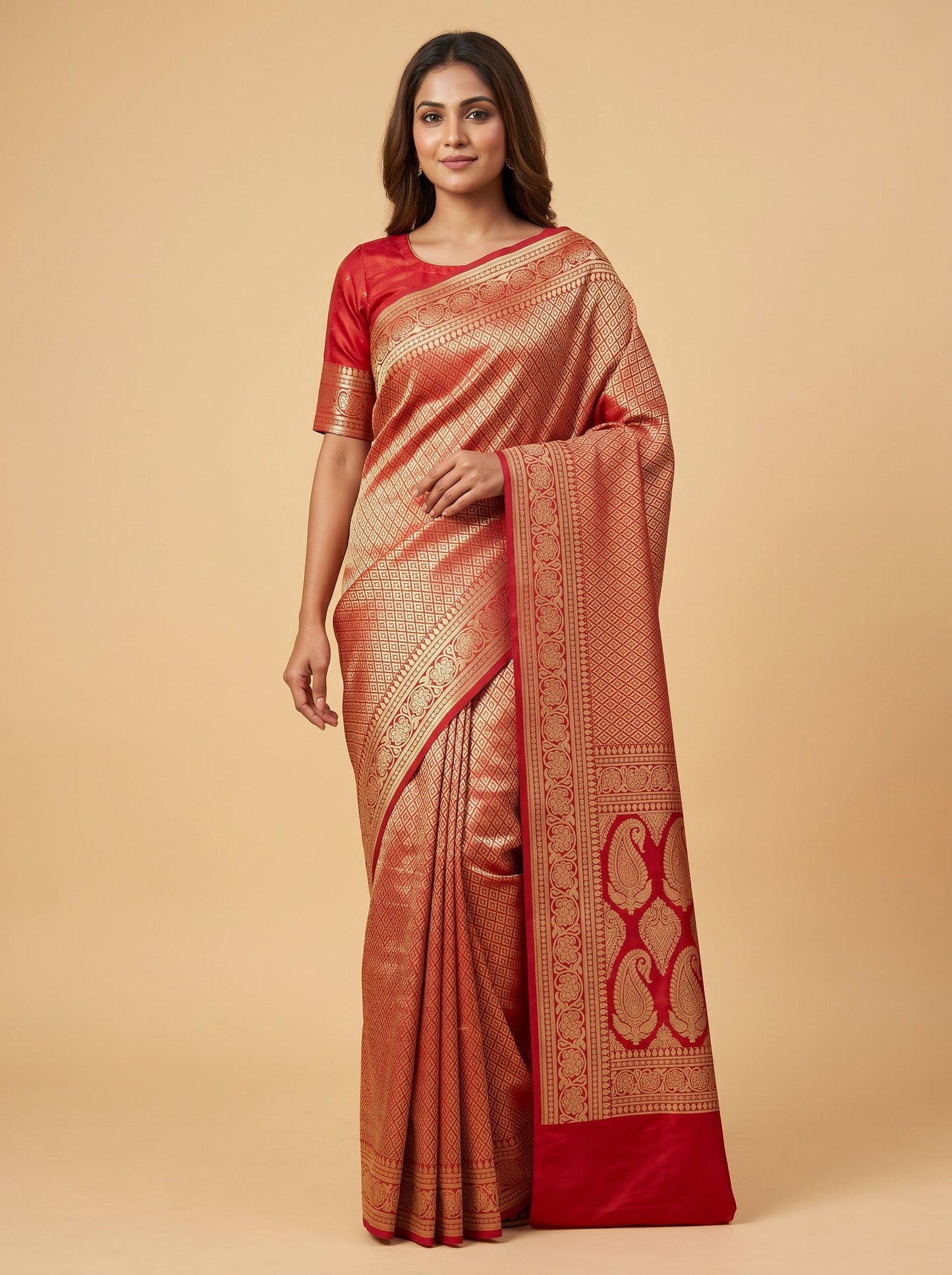 Red Crimson Heritage Weave Handloom Saree
