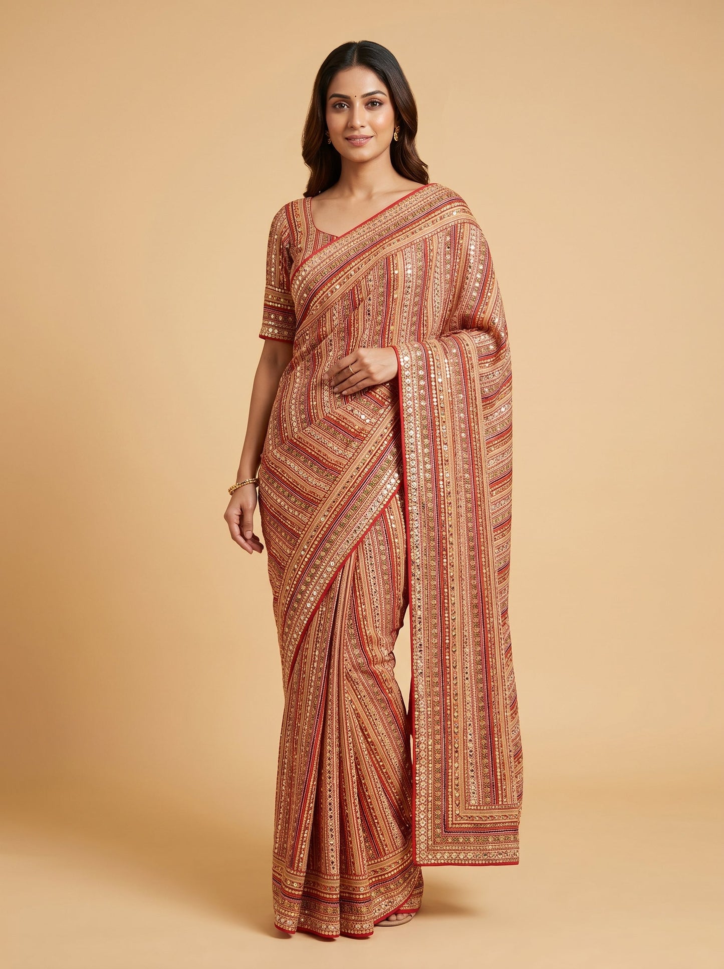 Red Daring Craftwork Saree