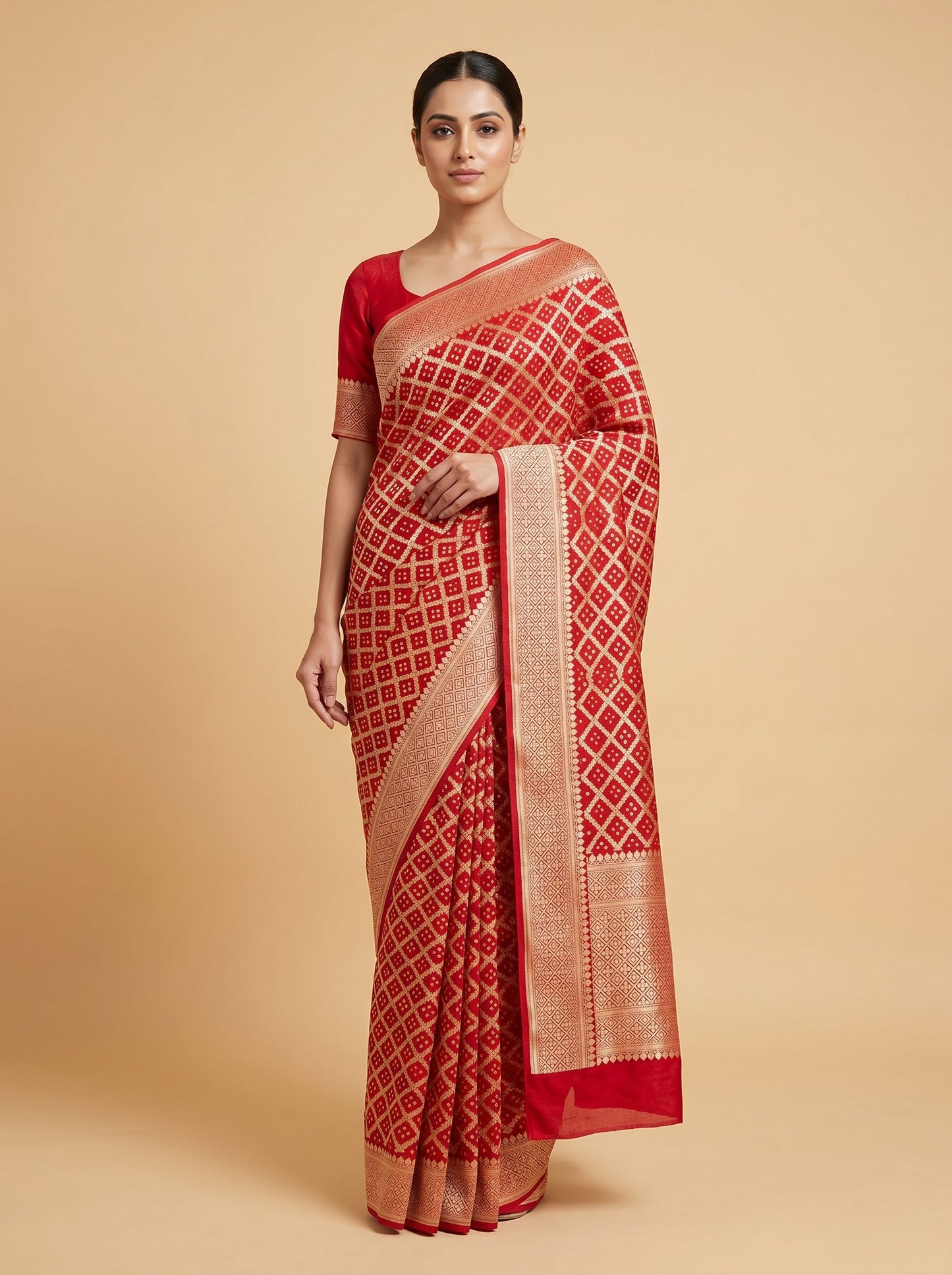 Red Deep Dye Bandhani Saree