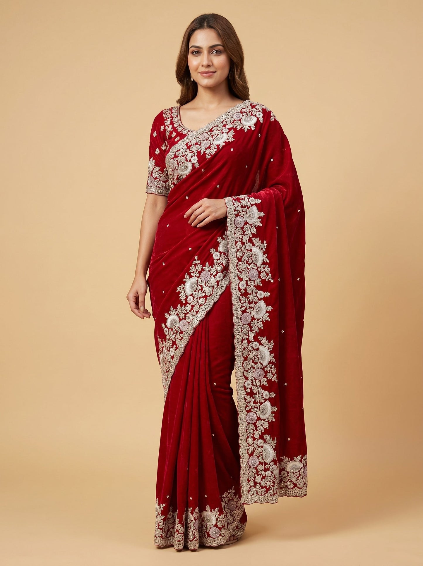 Red Deep Tone Embroidered Saree