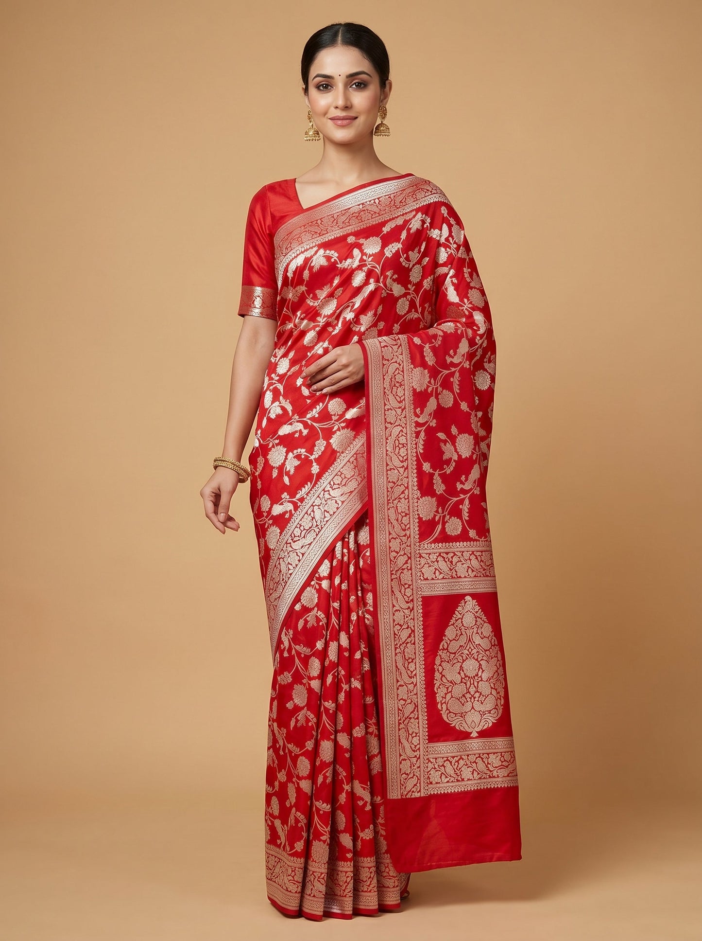Crafted Red Heritage Embroidered Saree