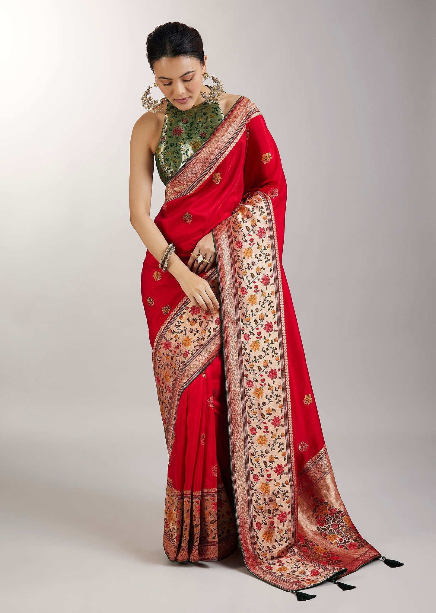 Red Dola Silk Paithani Inspired Saree