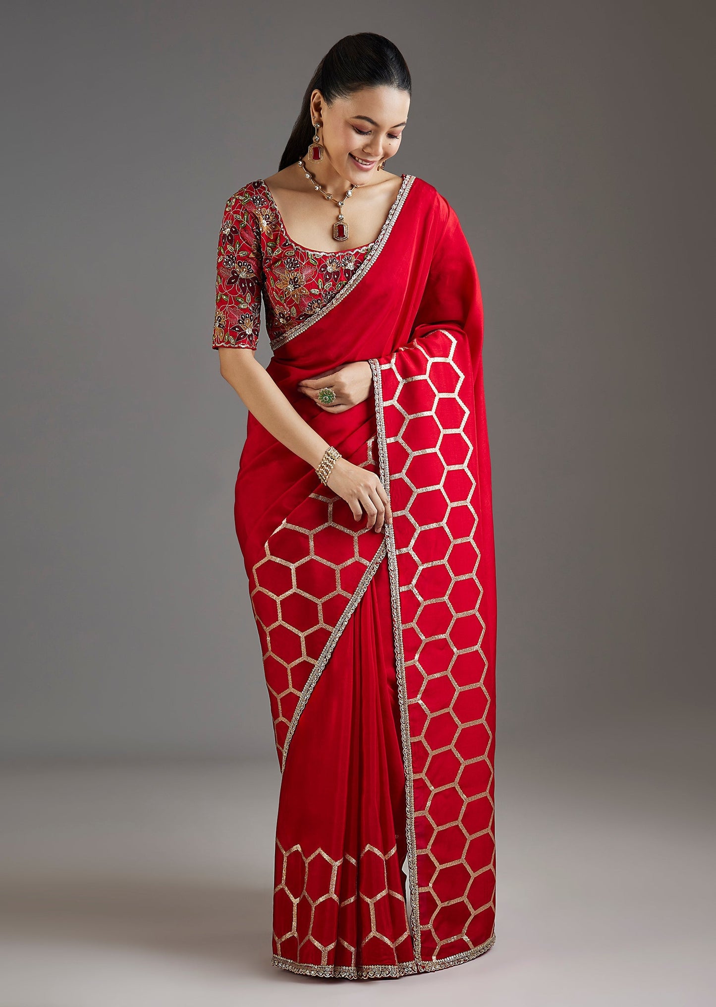 Red Dola Silk Saree With Ready Stitched Blouse