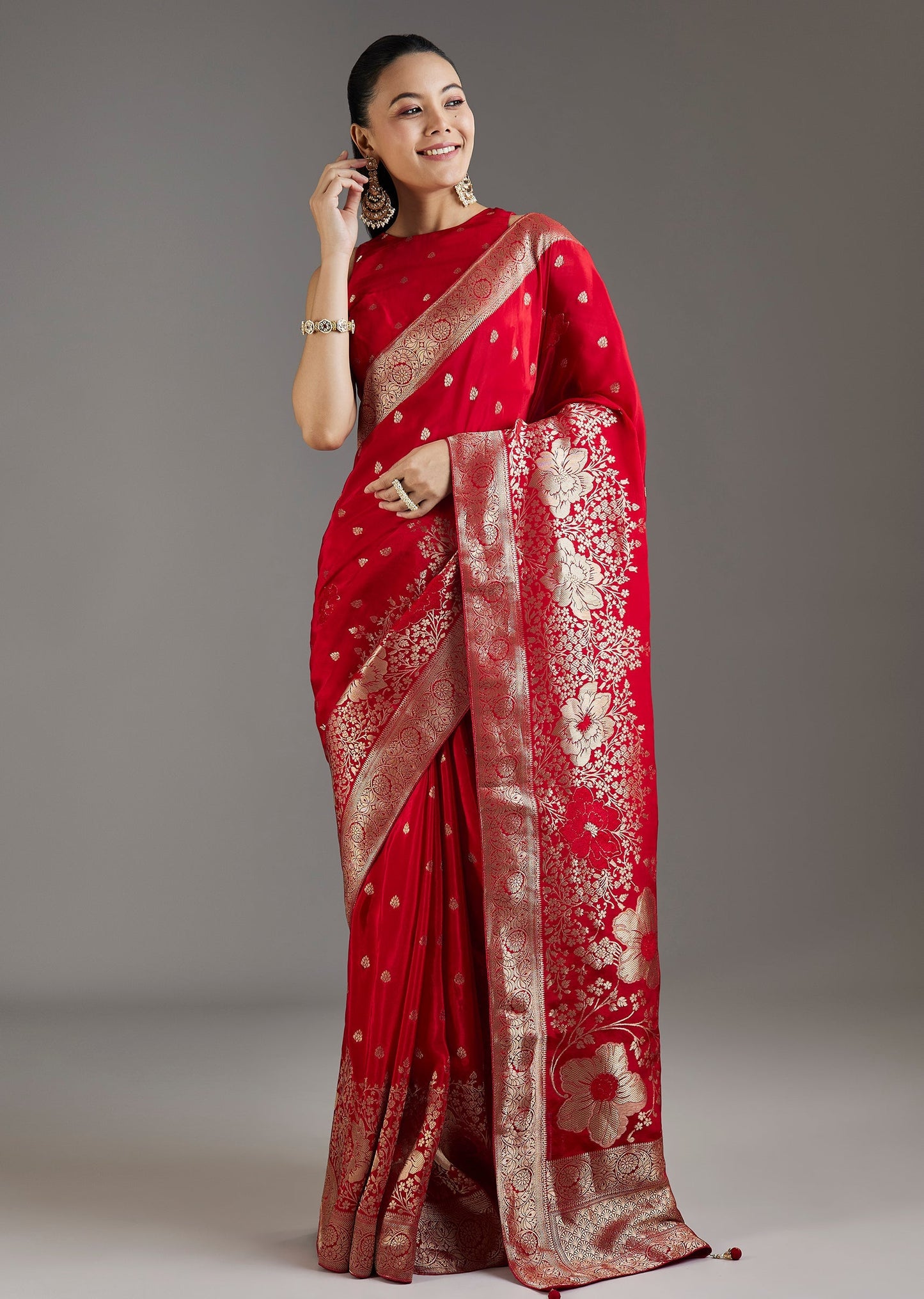 Red Dola Silk Woven Saree