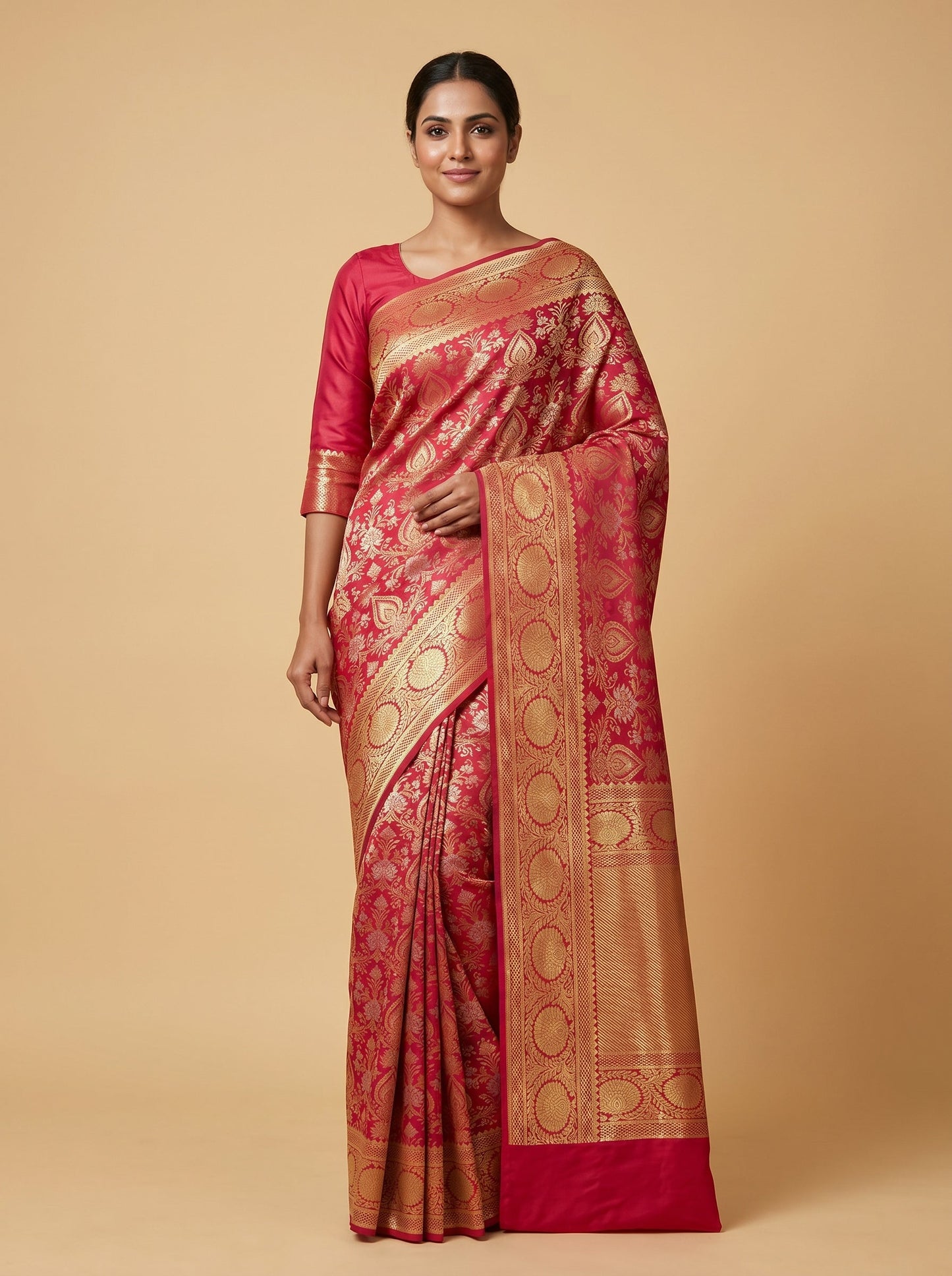 Red Dramatic Pleat Handloom Saree