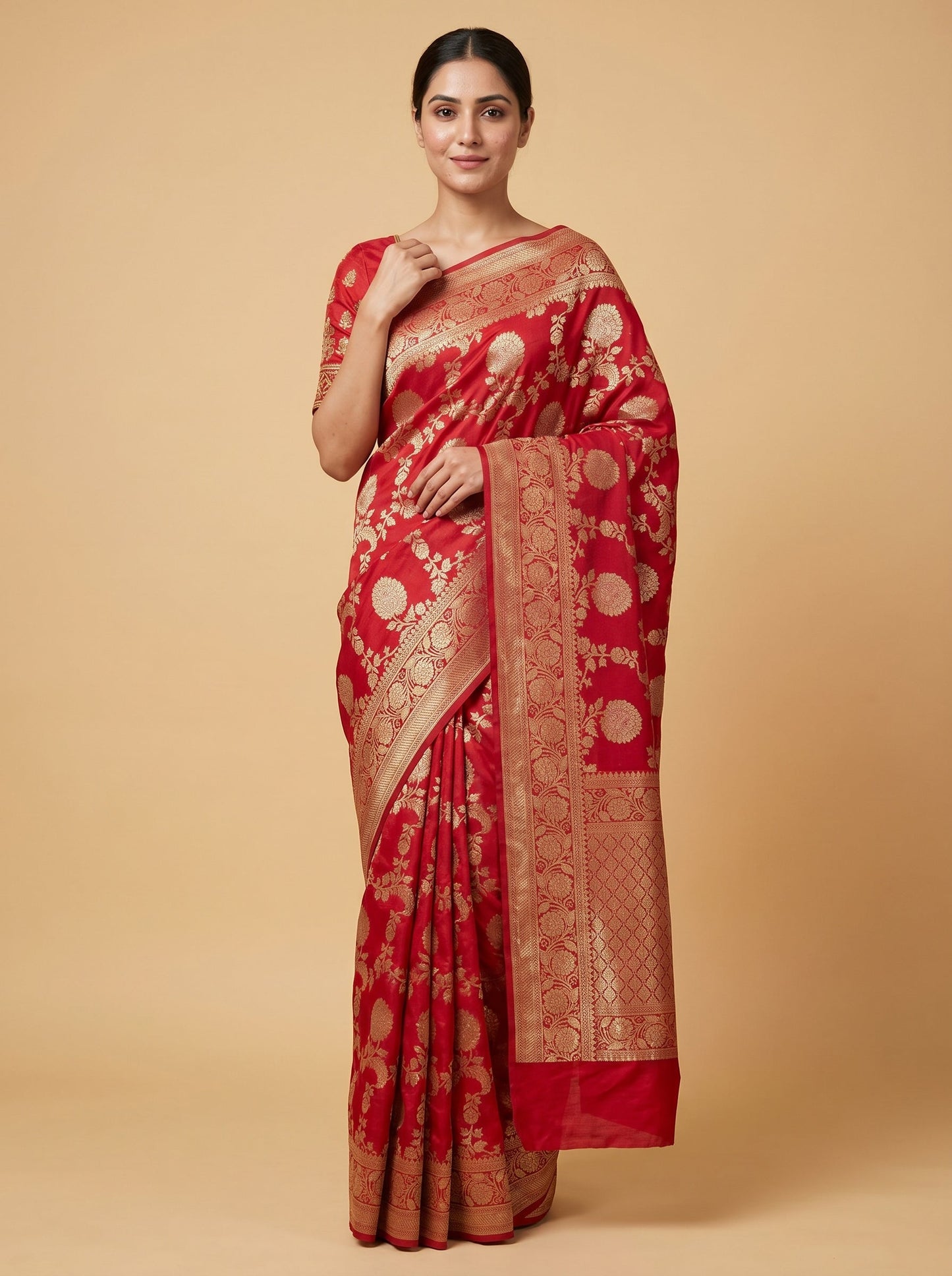 Red Dynamic Fold Handloom Saree