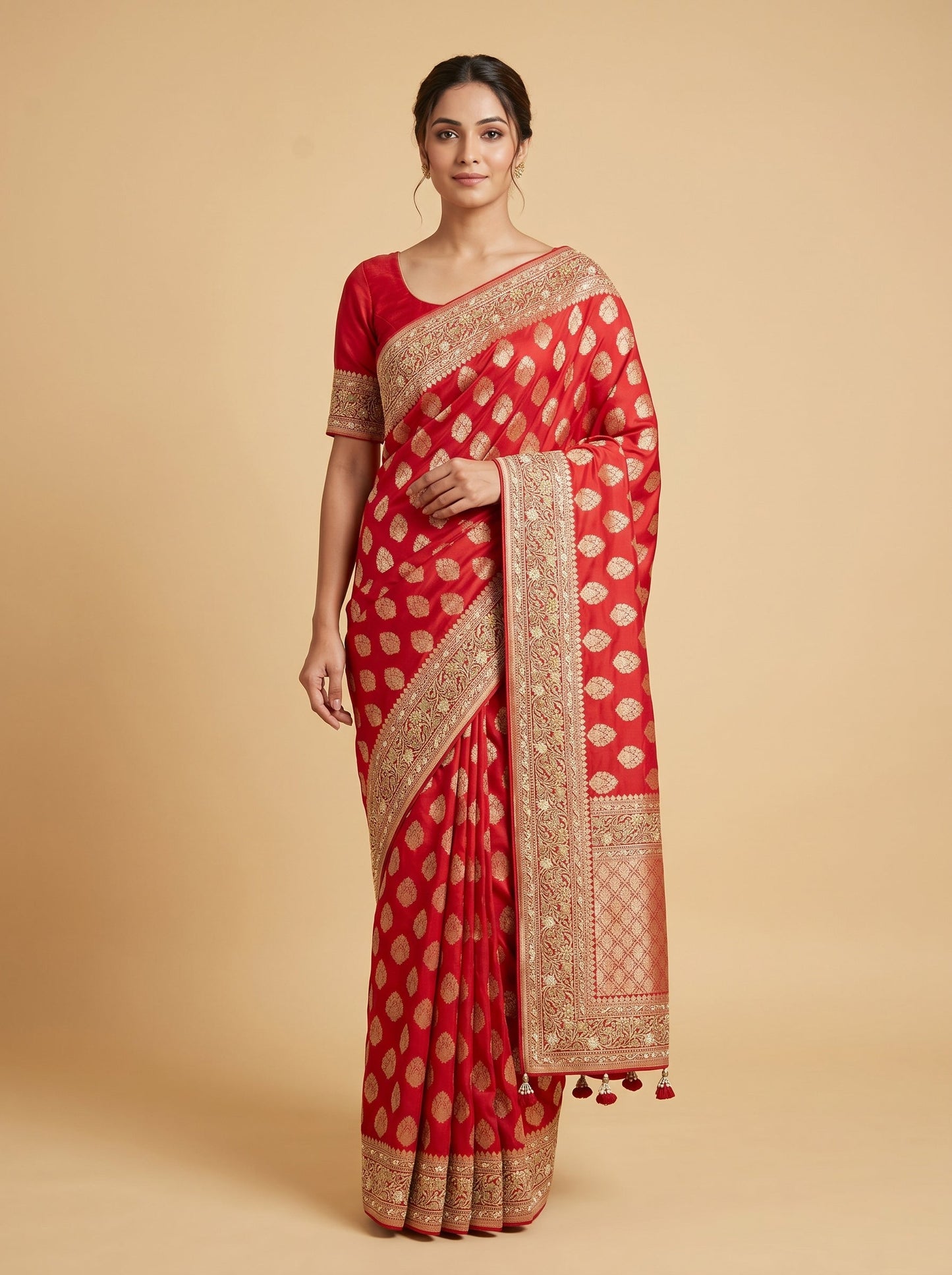 Red embroidered saree with classic design