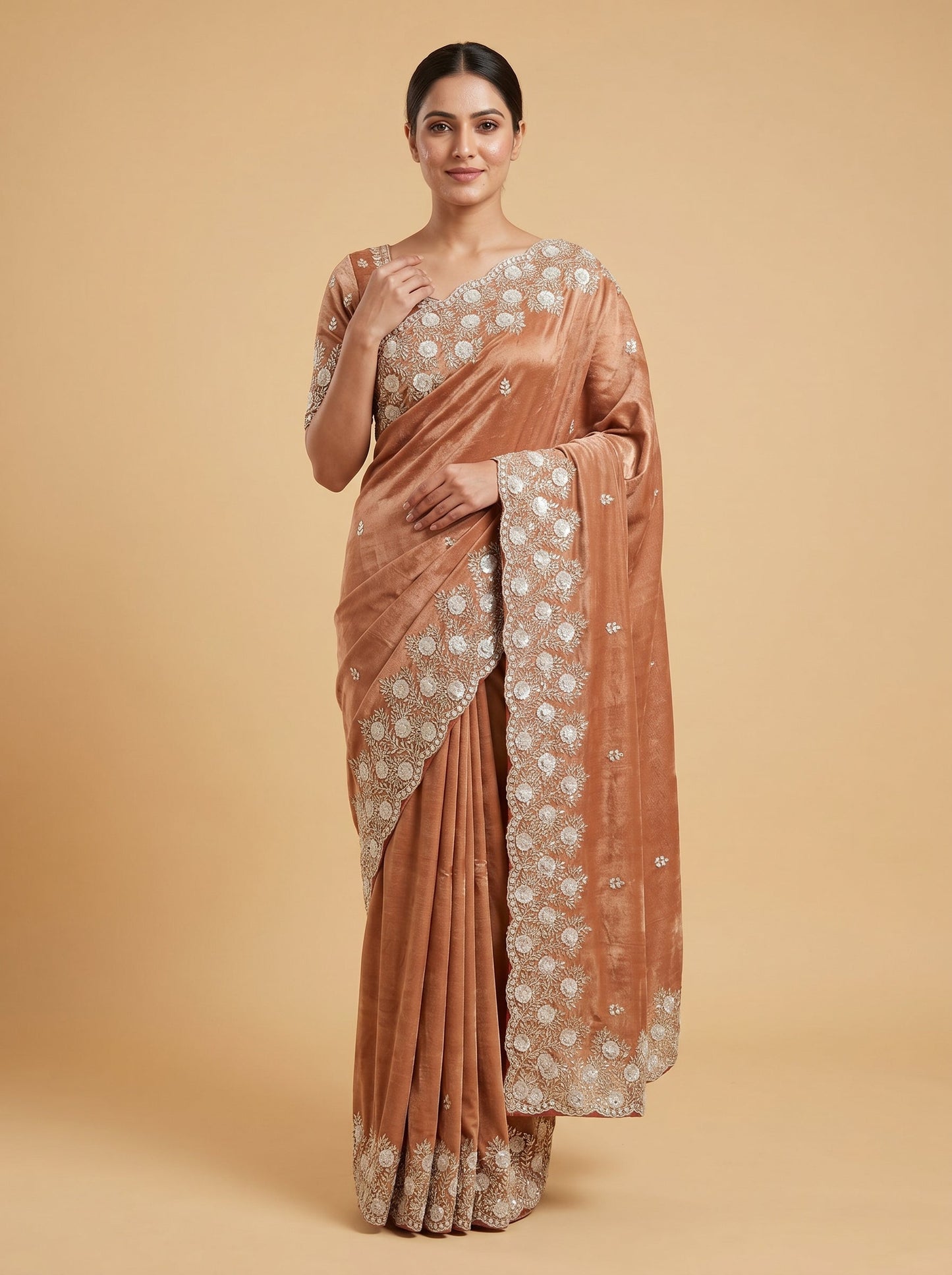 Red embroidered saree with intricate motifs