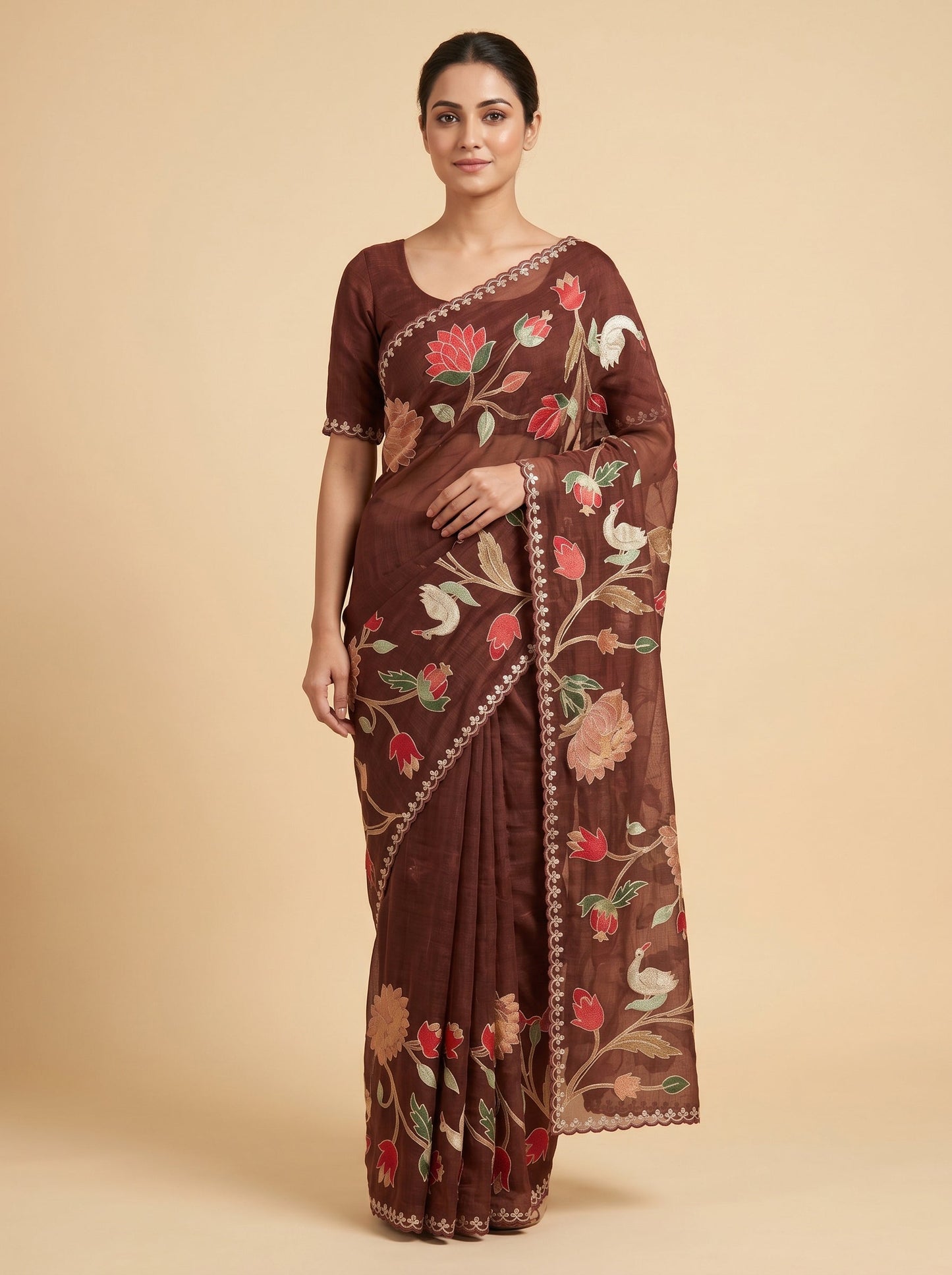 Red Embroidered Saree with Signature Artistry