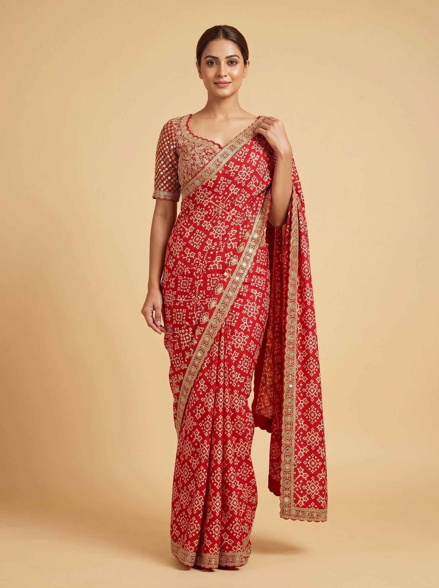 Red Embroidered Saree with Zari Accents