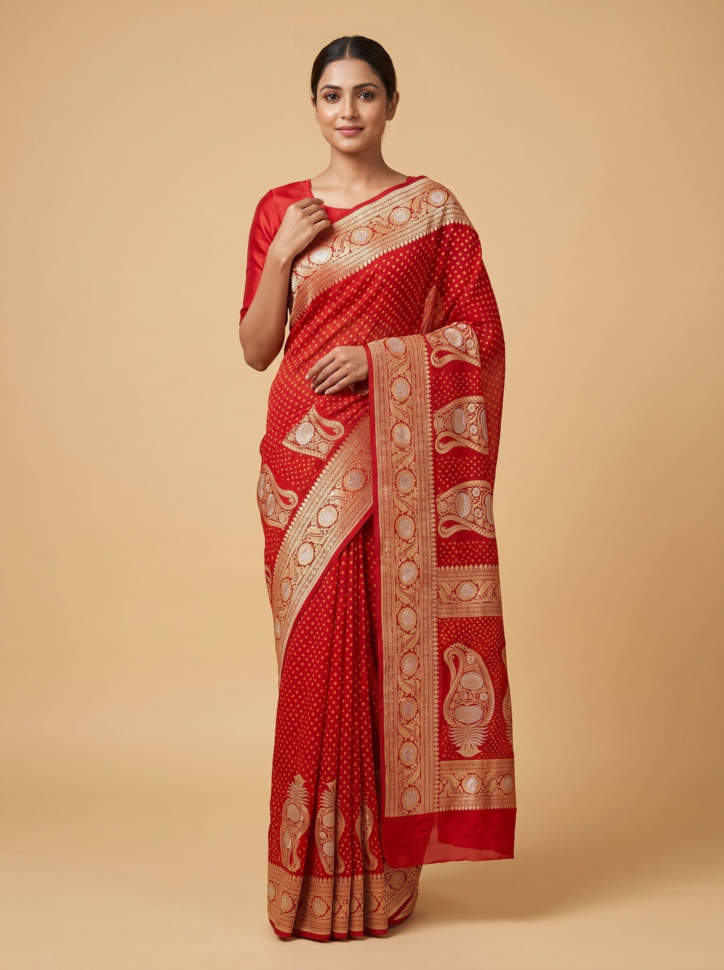 Red Eternal Bandhani Saree