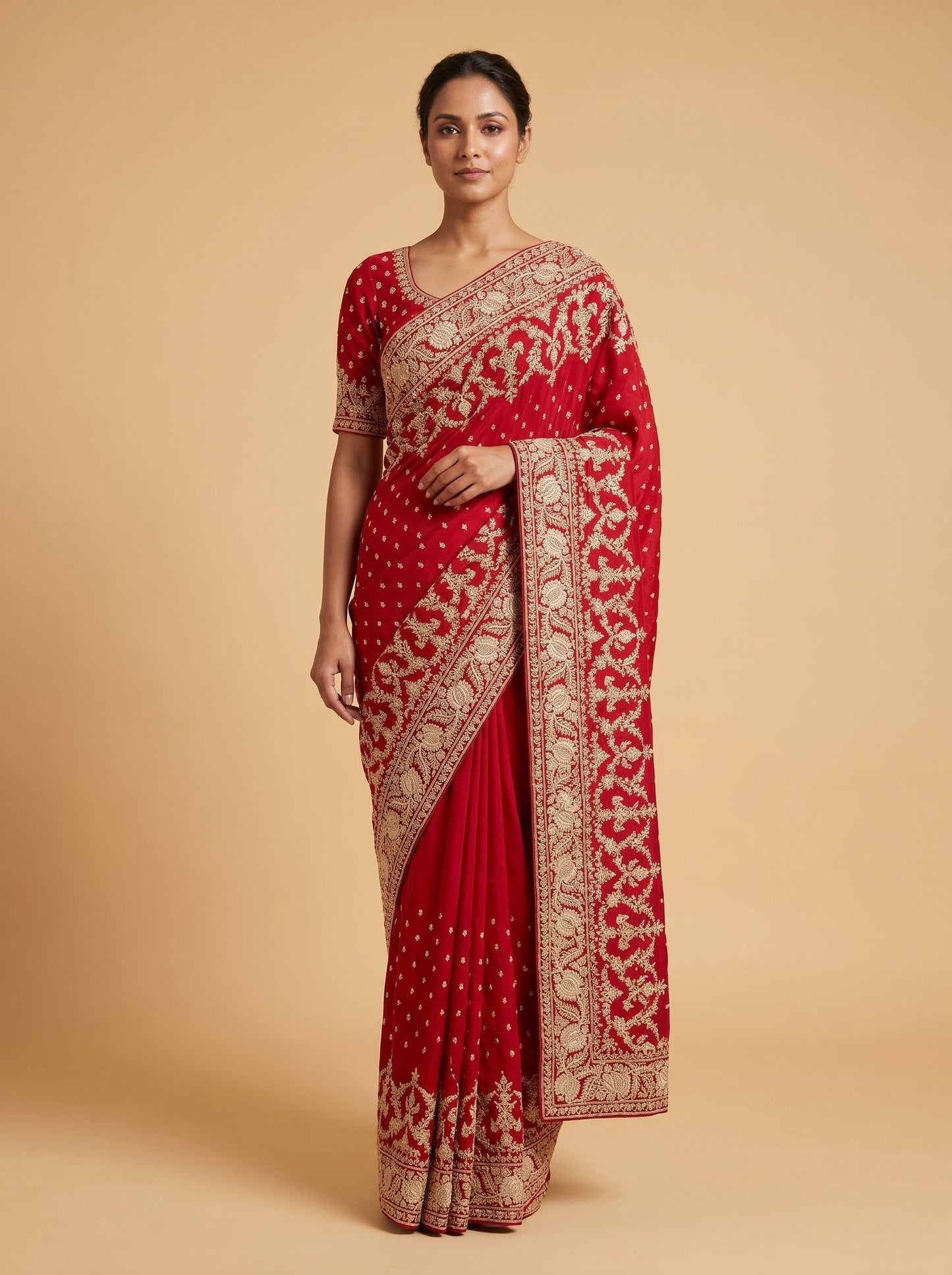 Red Festive Craft Embroidered Saree