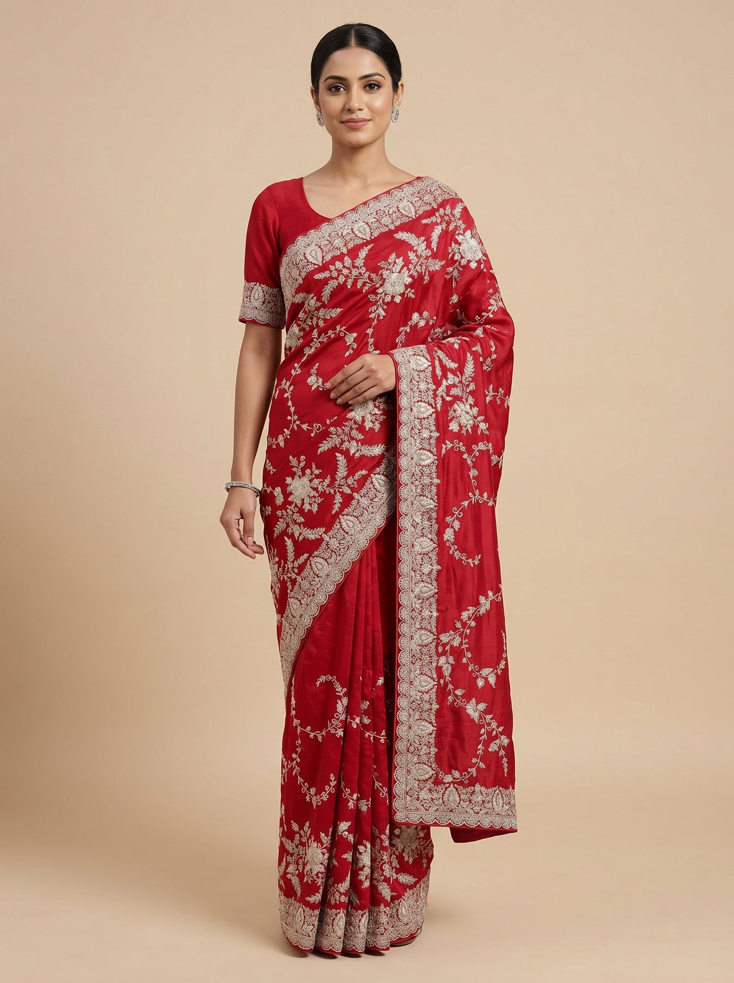 Red Elegance Embroidered Saree