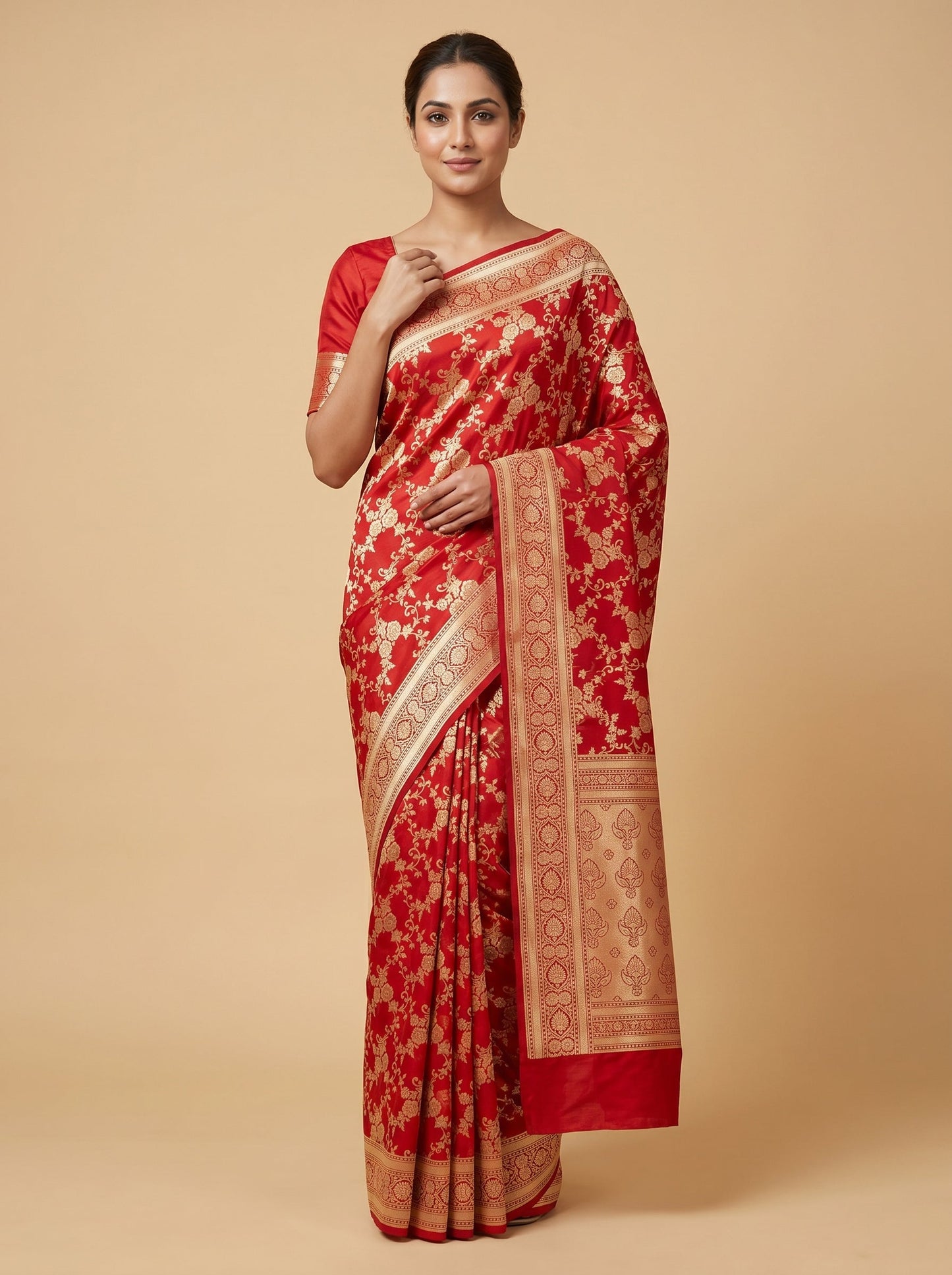 Red Fierce Impression Handloom Saree
