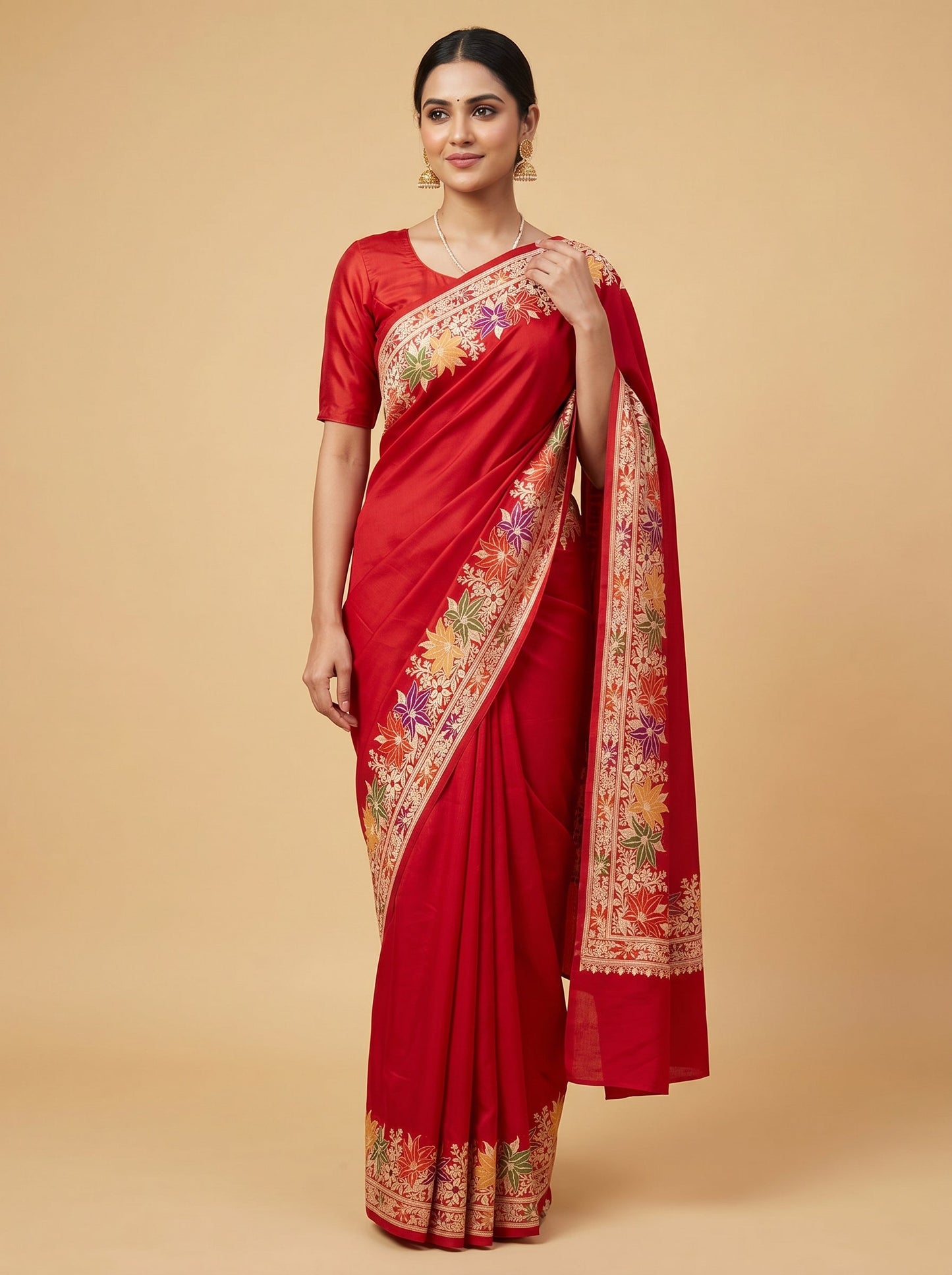 Red Floral Borders Woven Saree