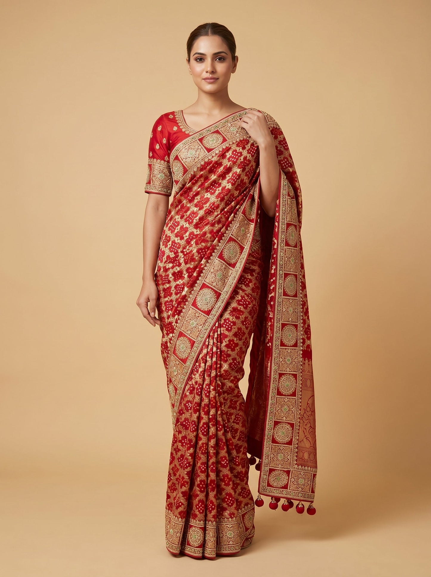 Red Green Regal Duo Embroidered Saree