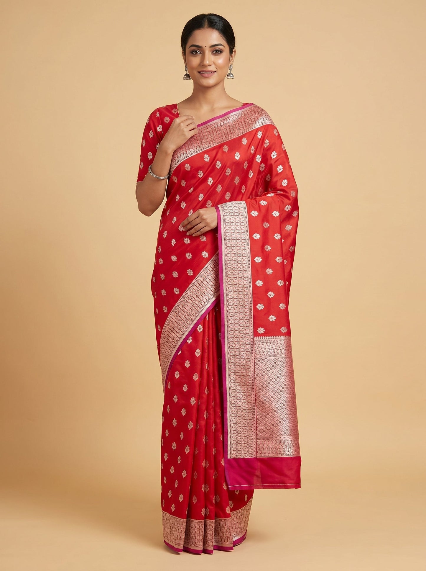 Red handloom saree with classic motifs