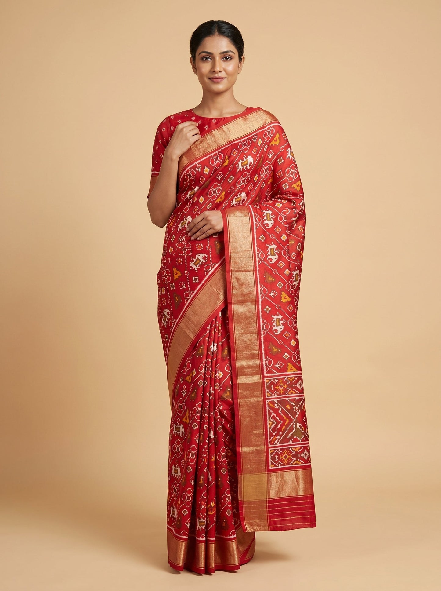 Red Handloom Saree with Timeless Drape