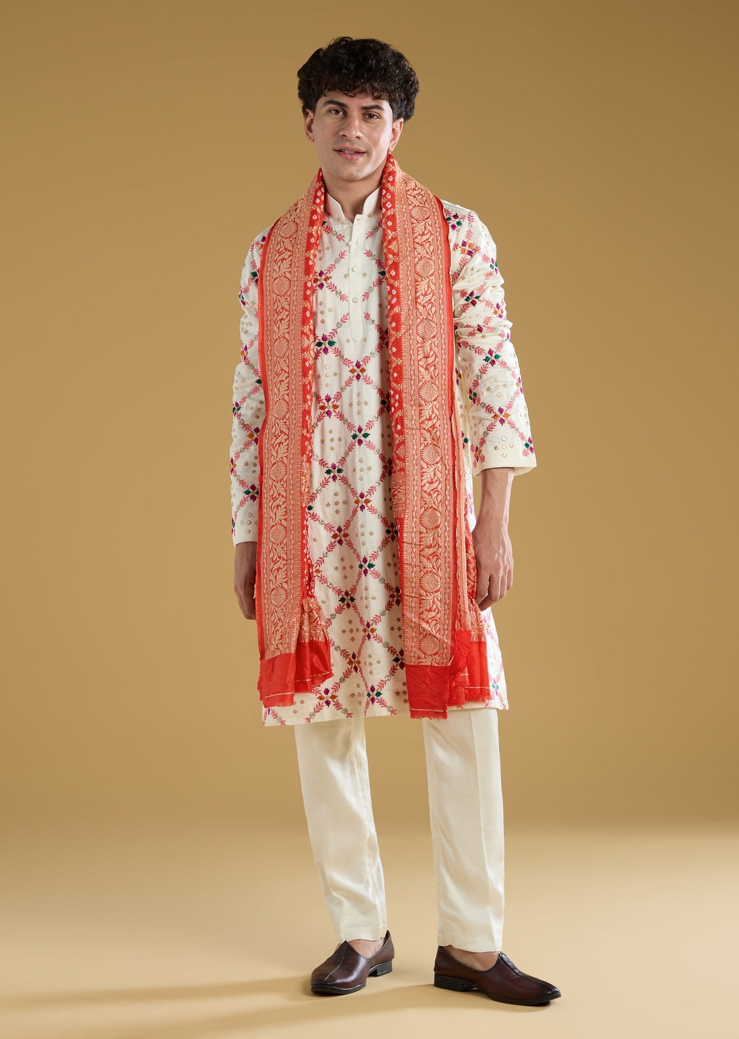 Red Hand Dyed Bandhani Silk Dupatta