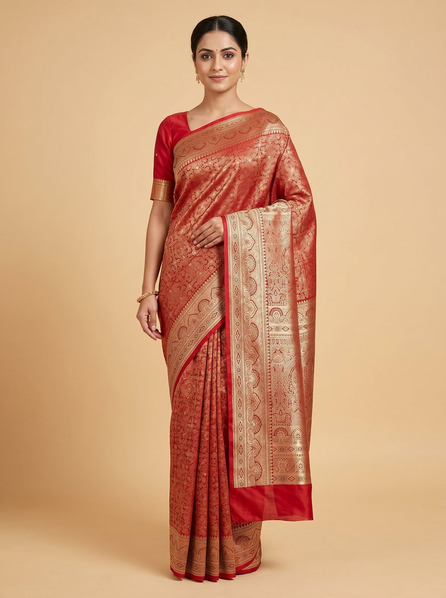 Red Striking Force Handloom Saree