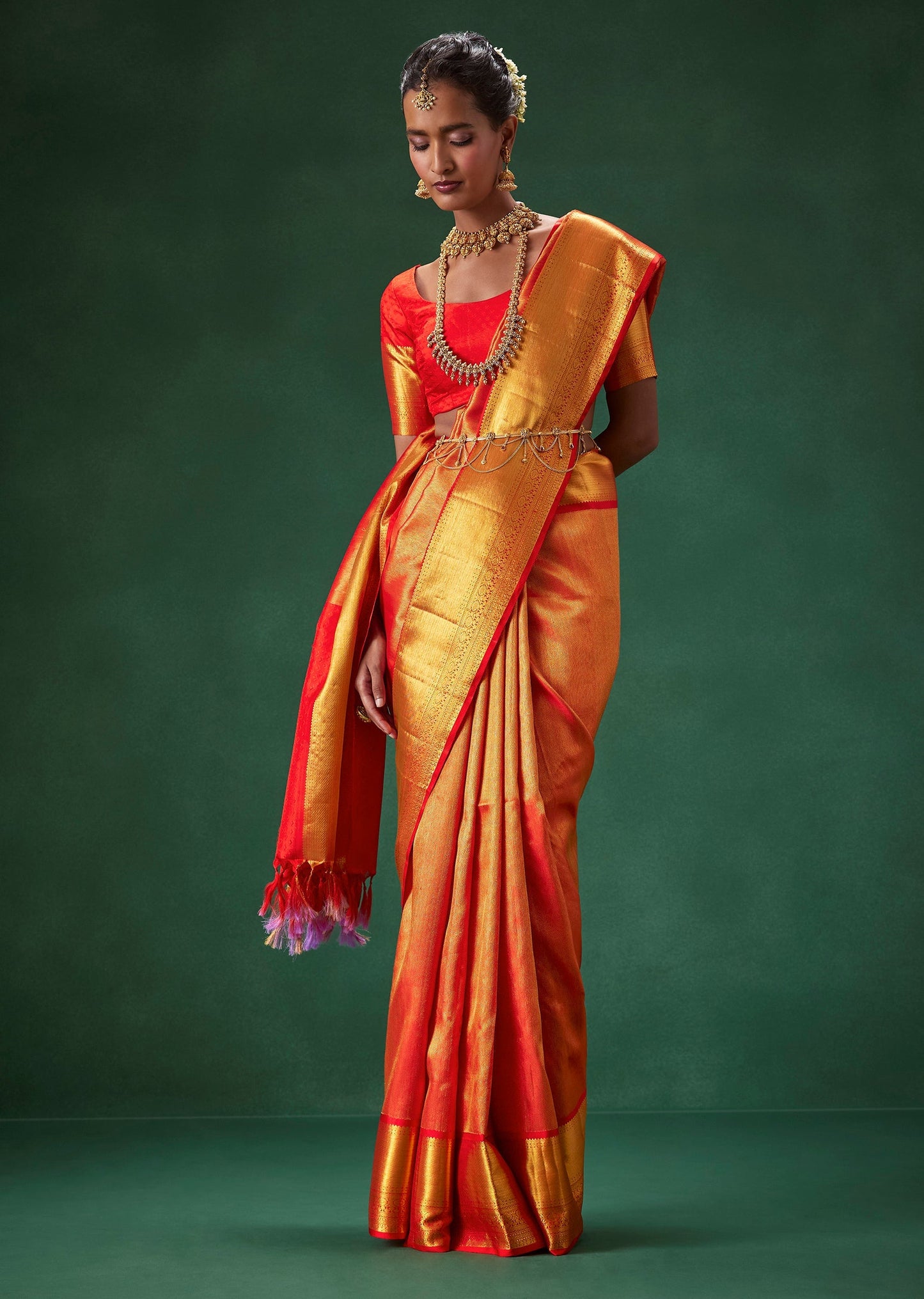 Red Kanjivaram Bridal Saree with Unstitched Blouse