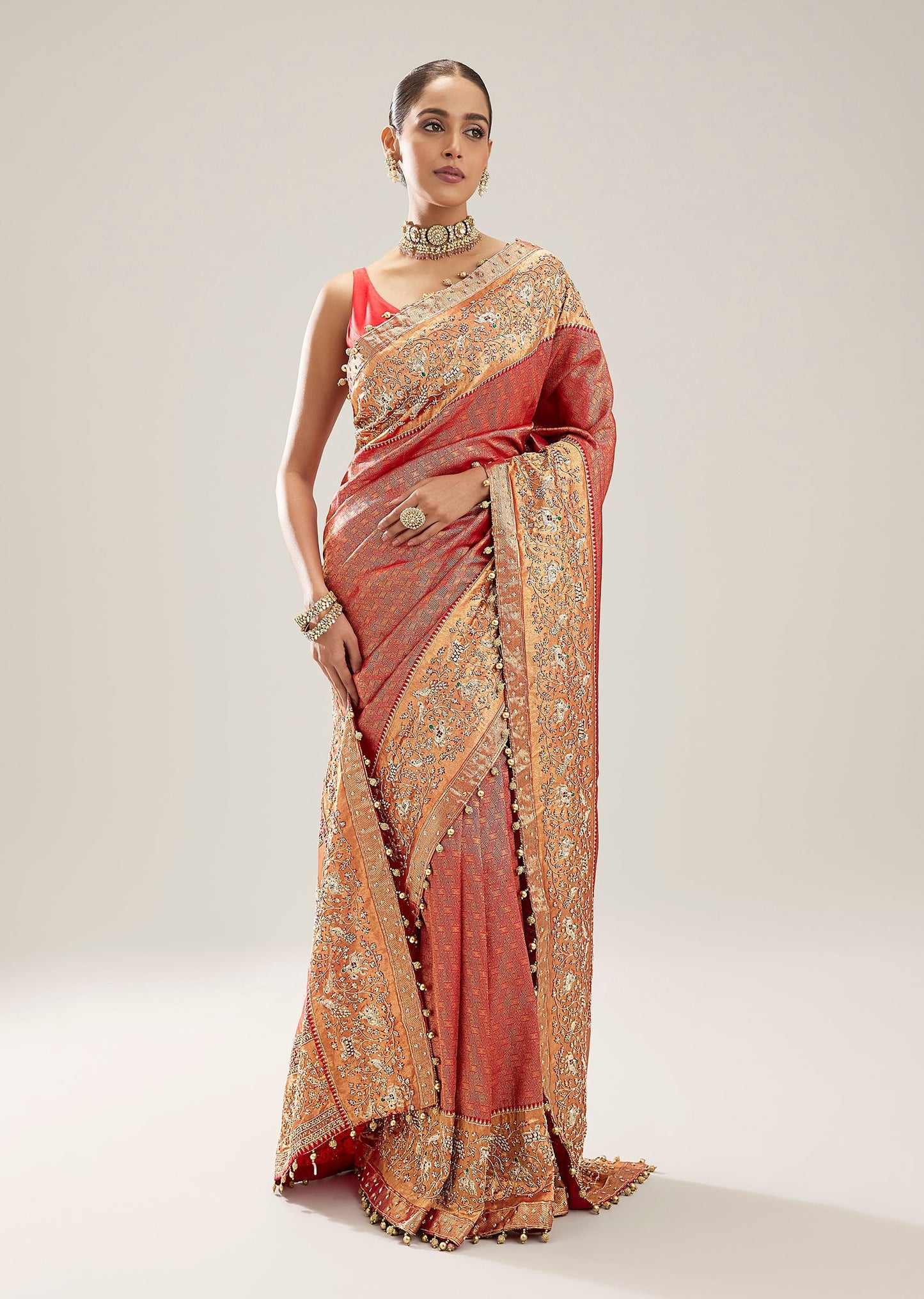 Red Kanjivaram Saree With Heavy Zardosi Border