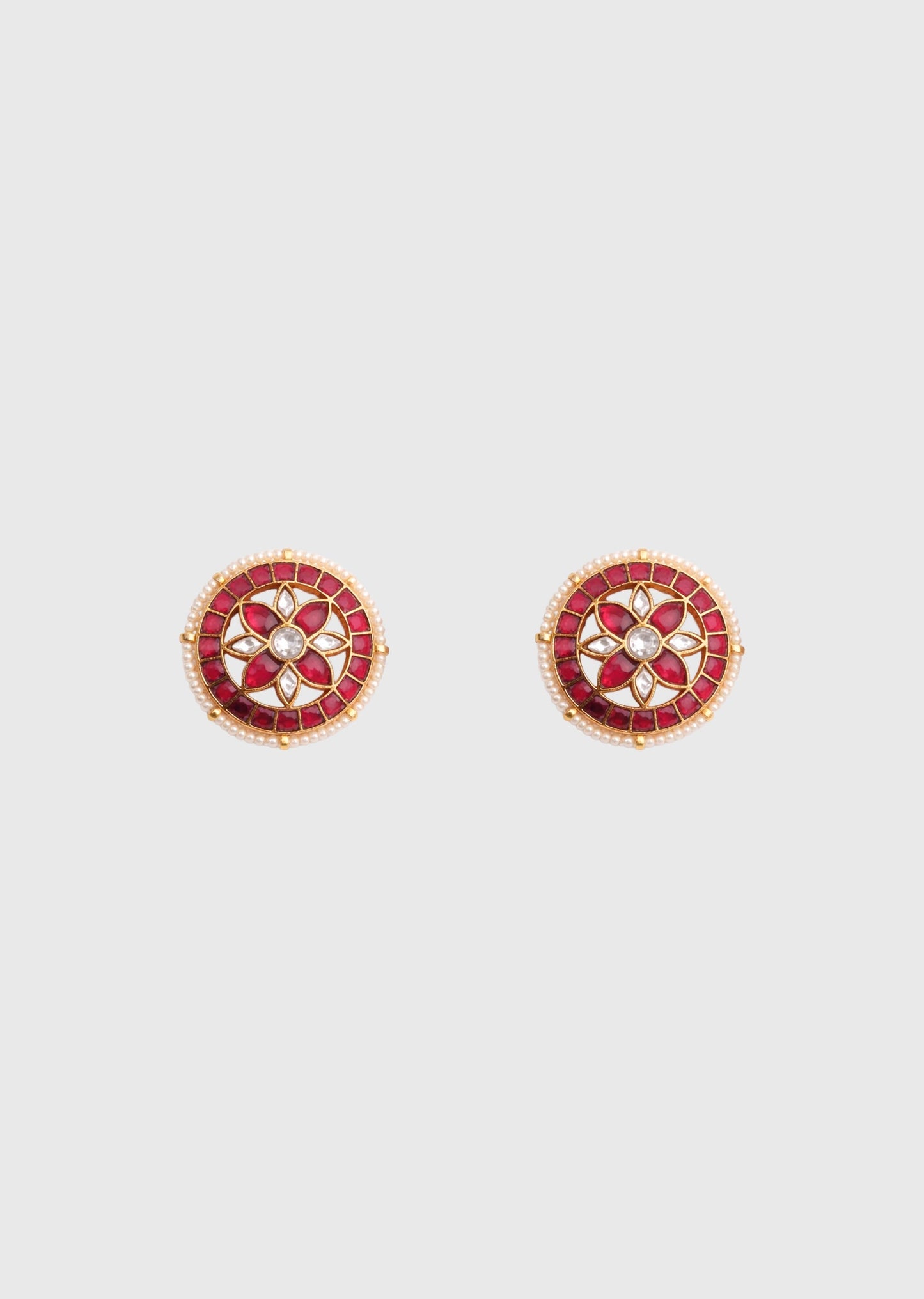 Red Kundan Stud Earrings