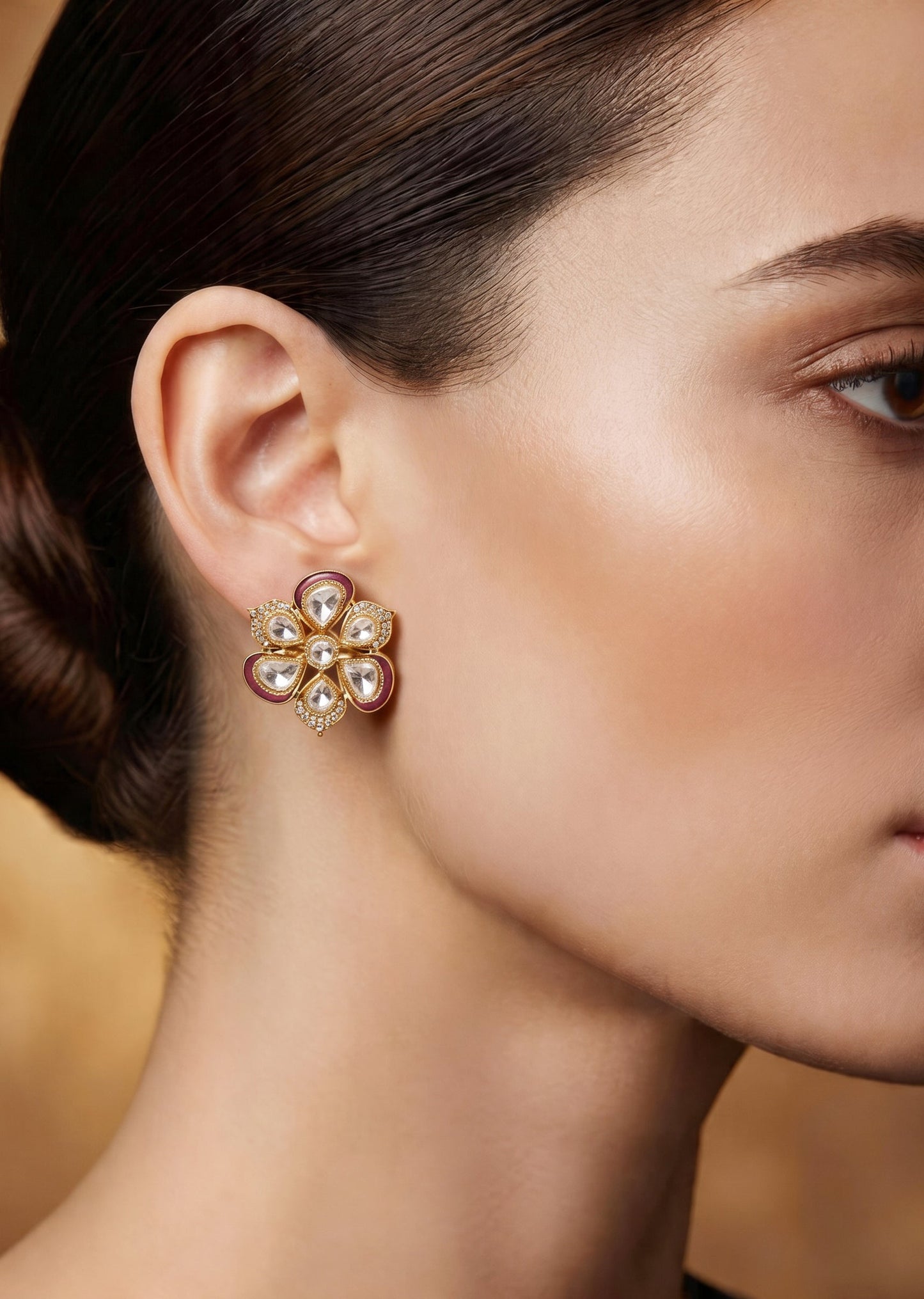Red Kundan Traditional Earrings