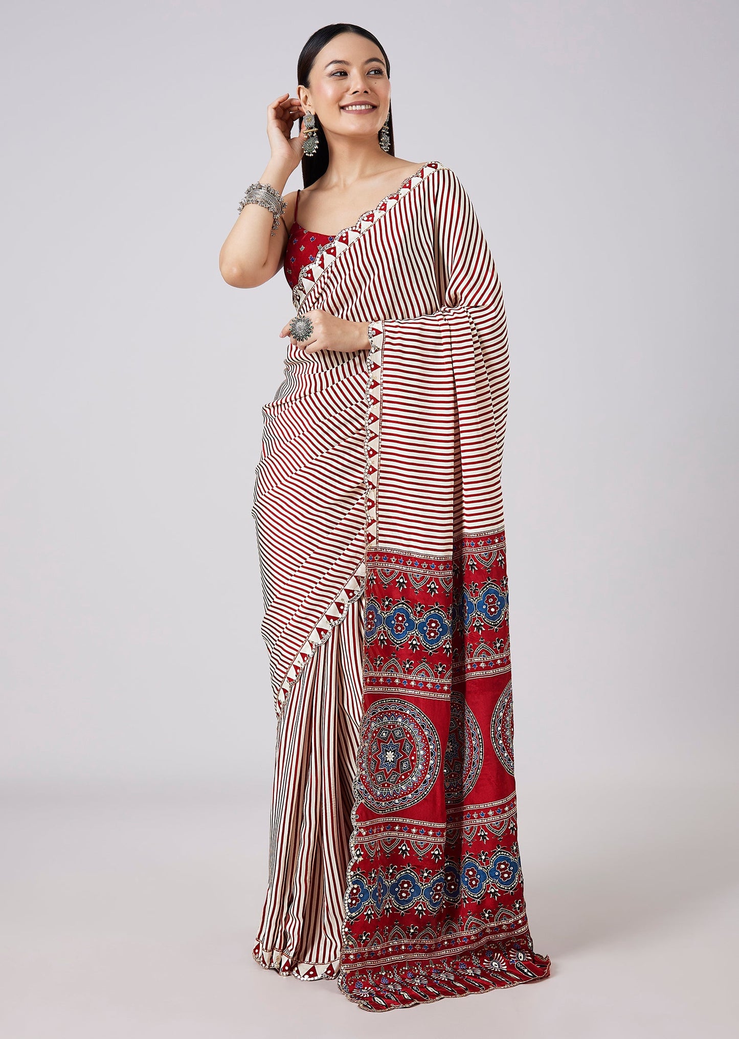 Red Leheriya Printed Saree with Blouse