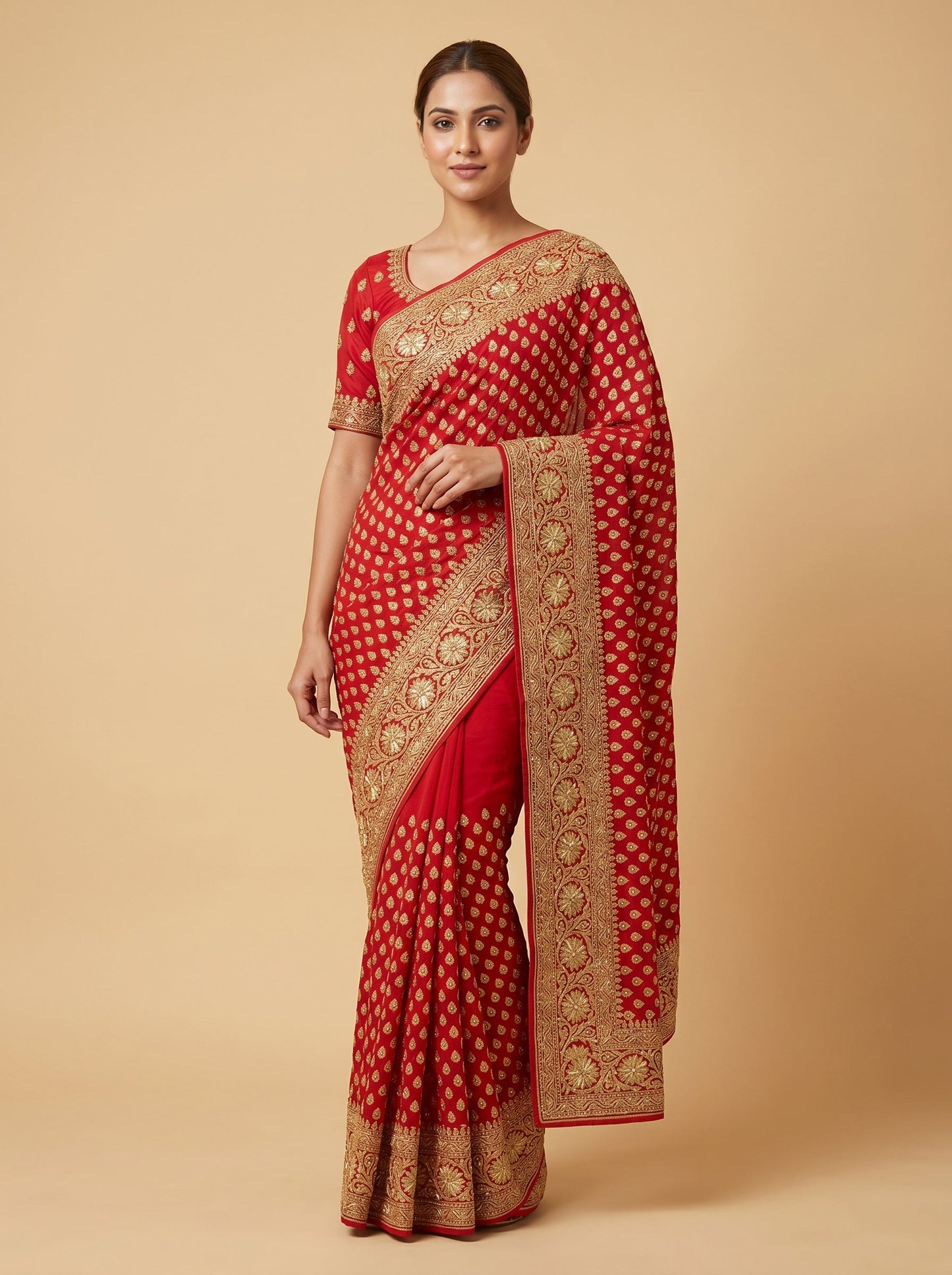 Red Opulent Embroidered Saree
