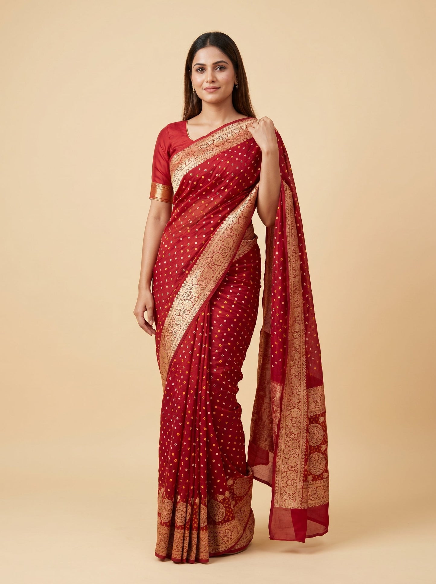 Red Orange Blend Bandhani Saree