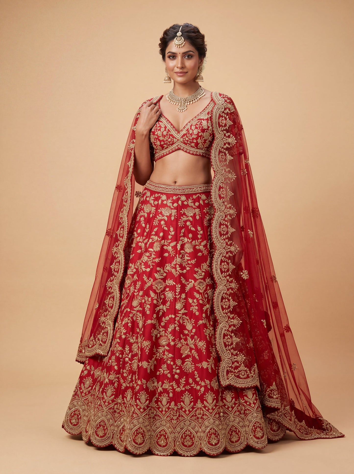 Red Pheras Bridal Lehenga With Rich Zari Embroidery Voluminous Skirt
