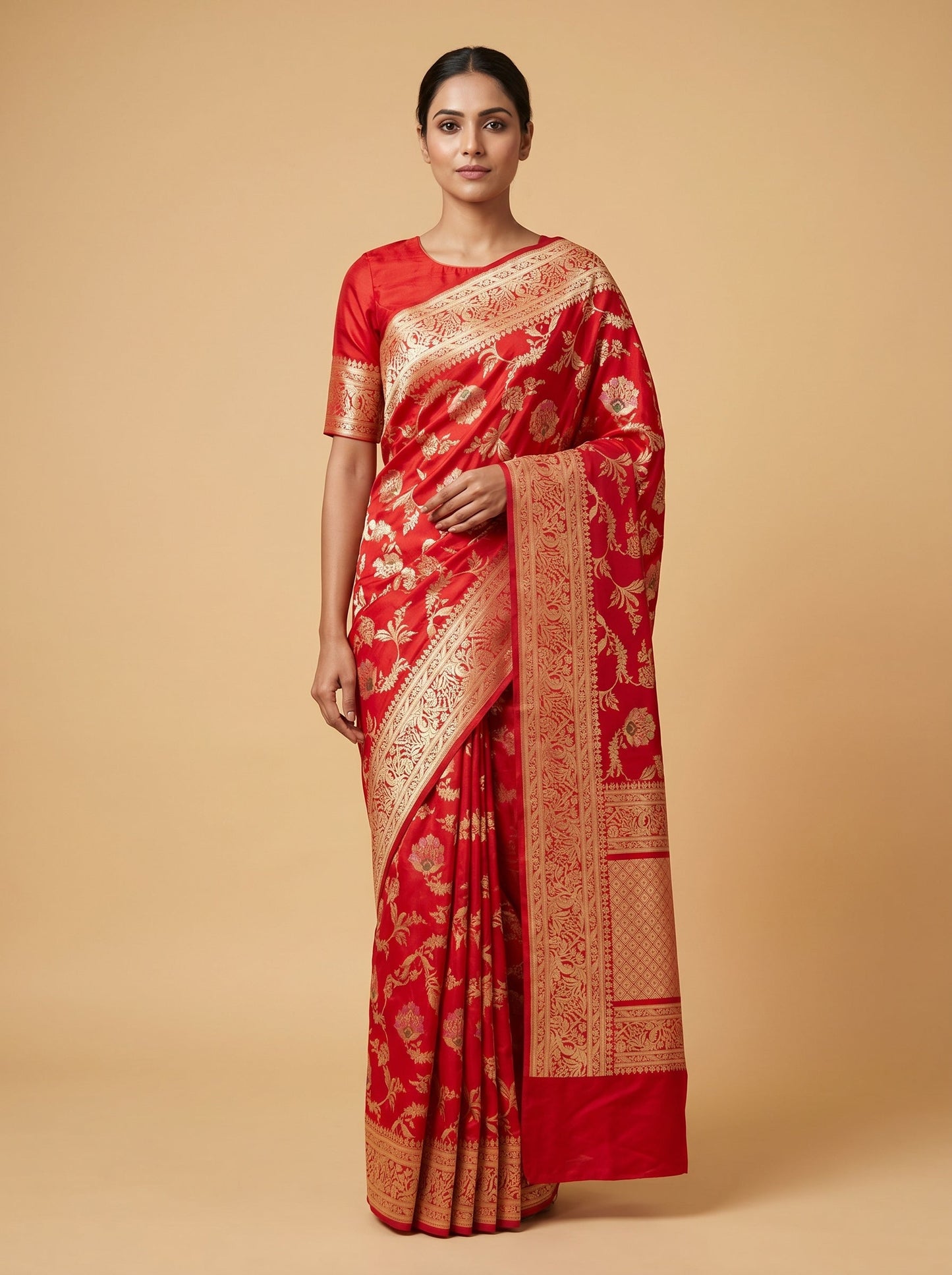 Red Power Tone Handloom Saree
