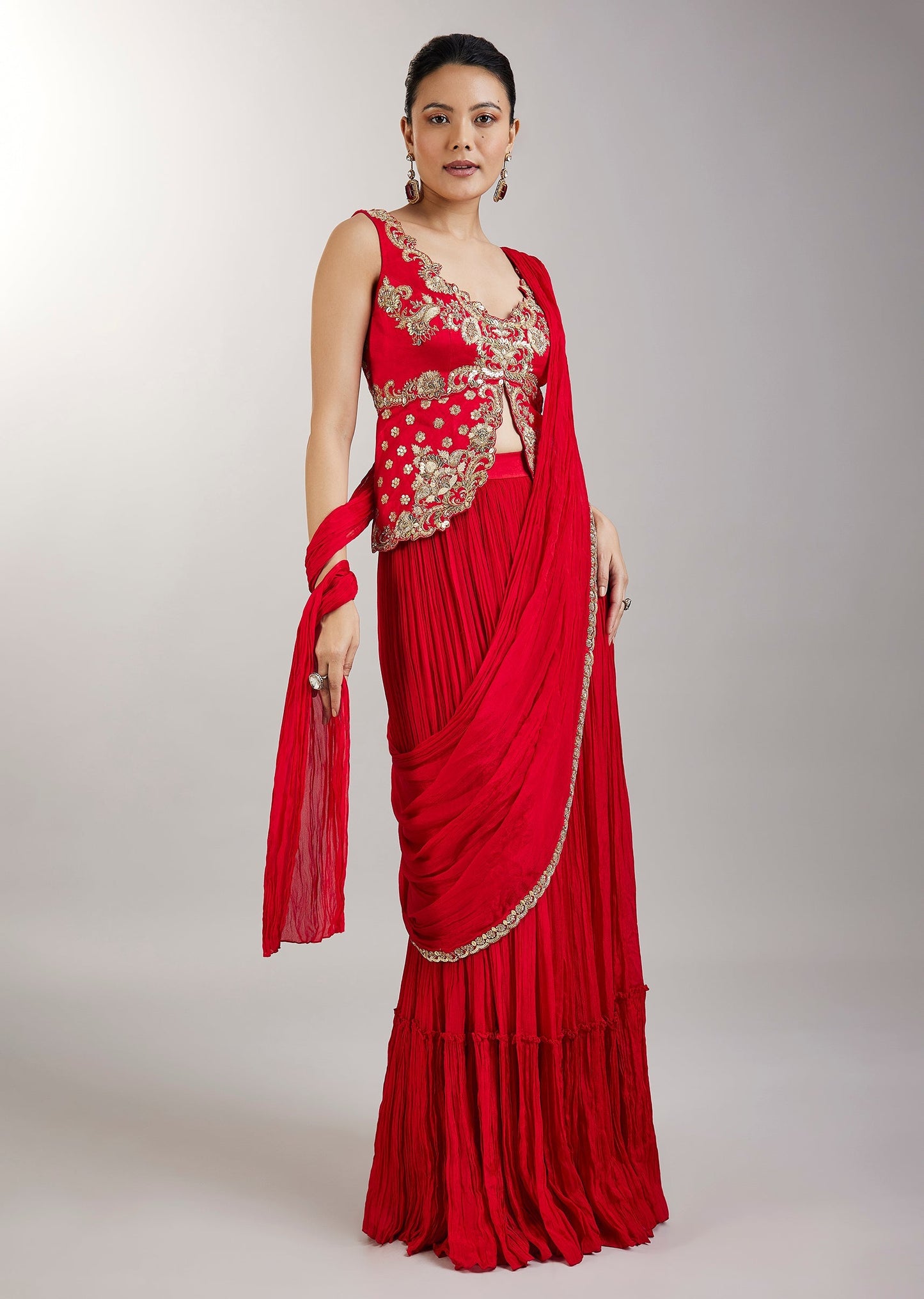 Ruby Red Drape Saree