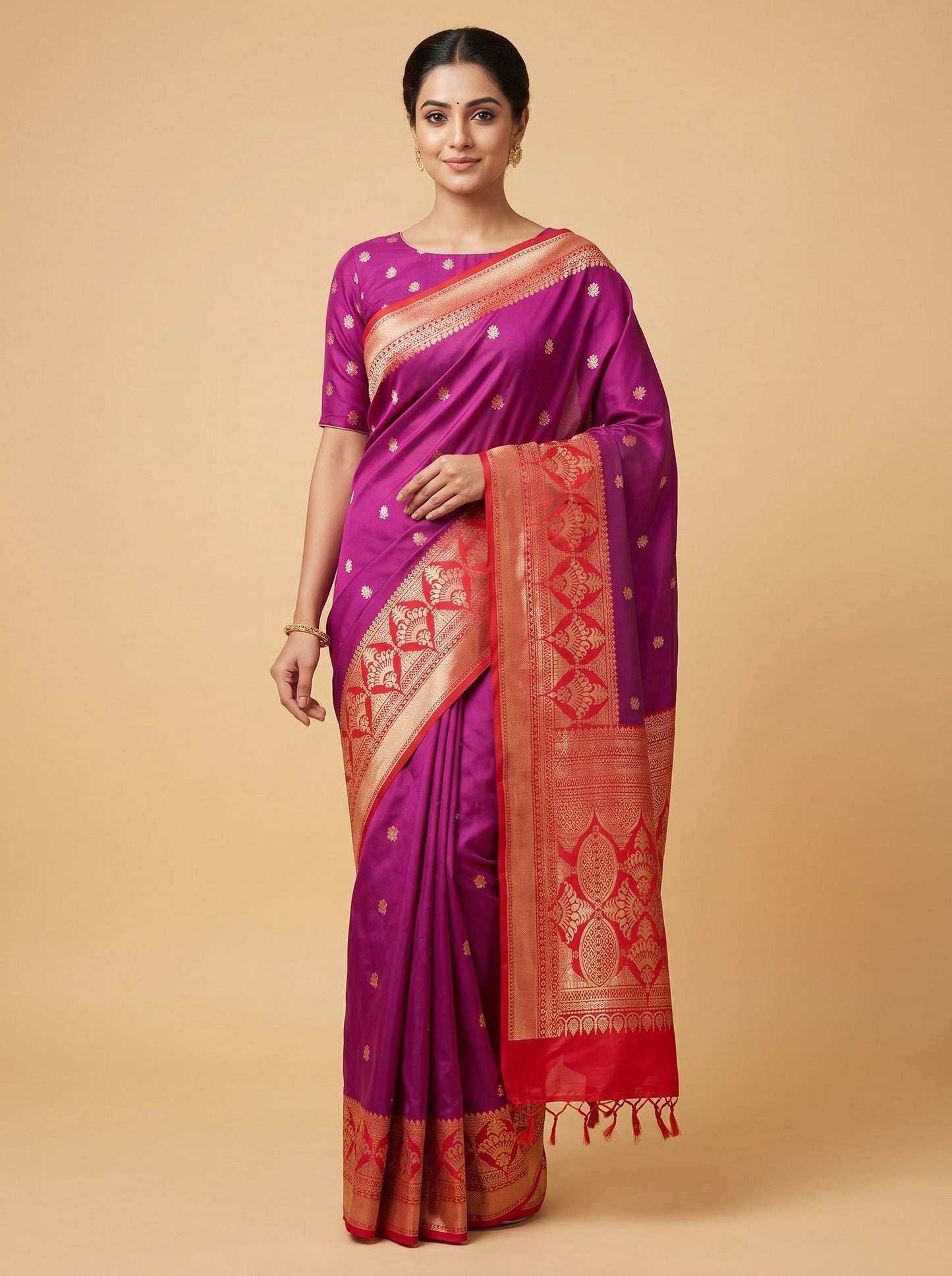 Red Purple Rich Blend Handloom Saree