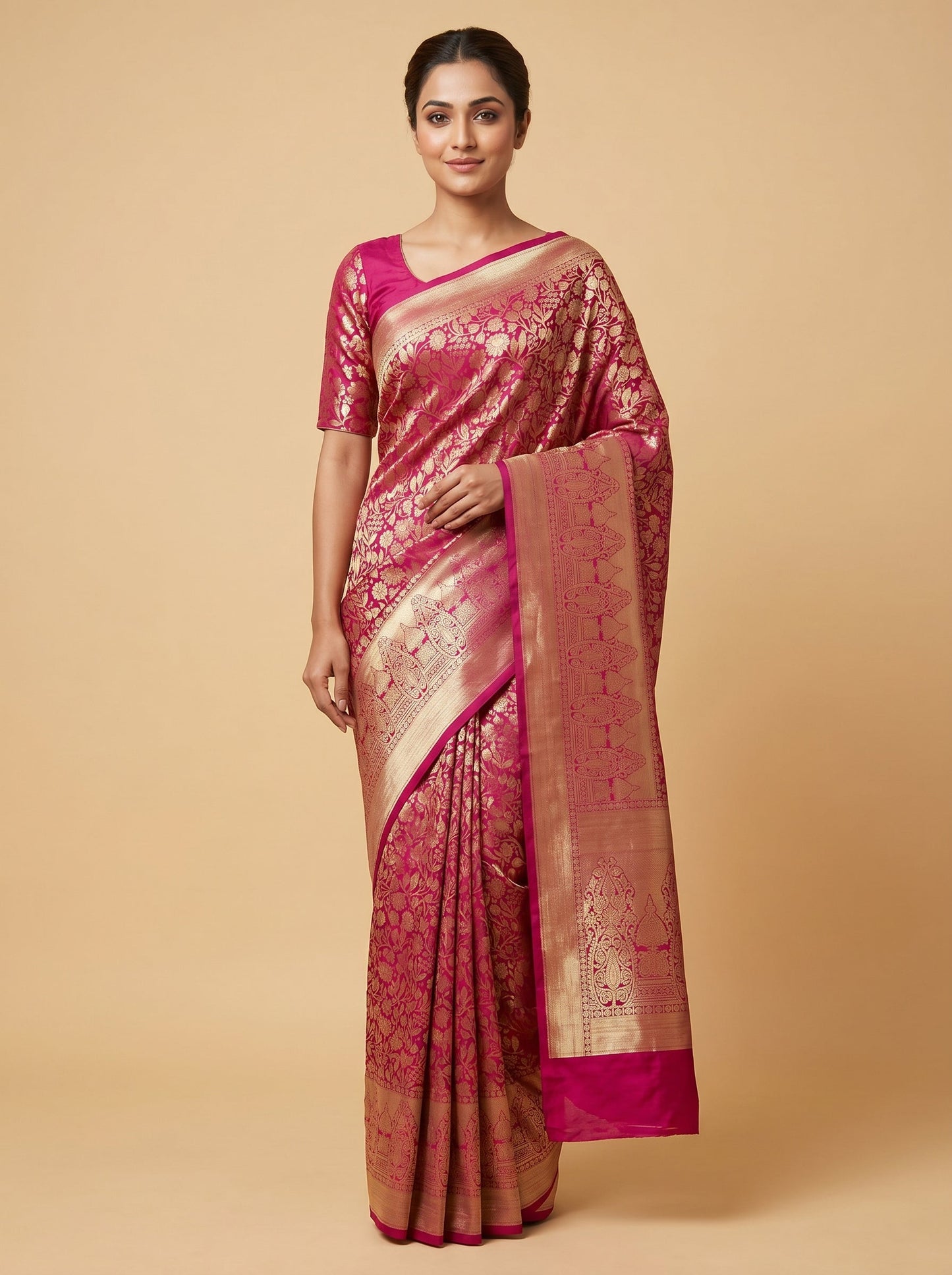 Red Rani Bold Fusion Handloom Saree
