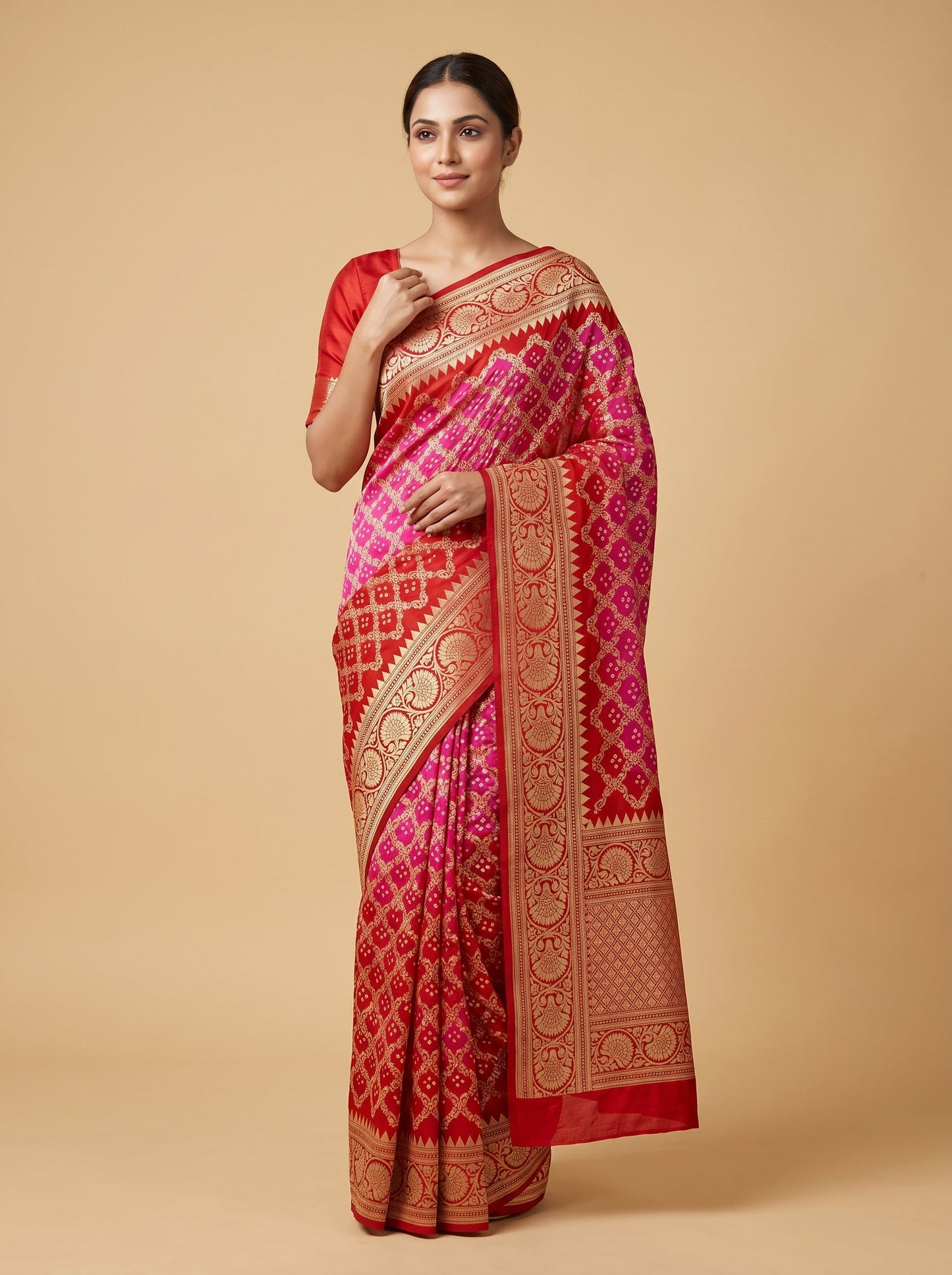 Red Rani Dual Tone Bandhani Saree