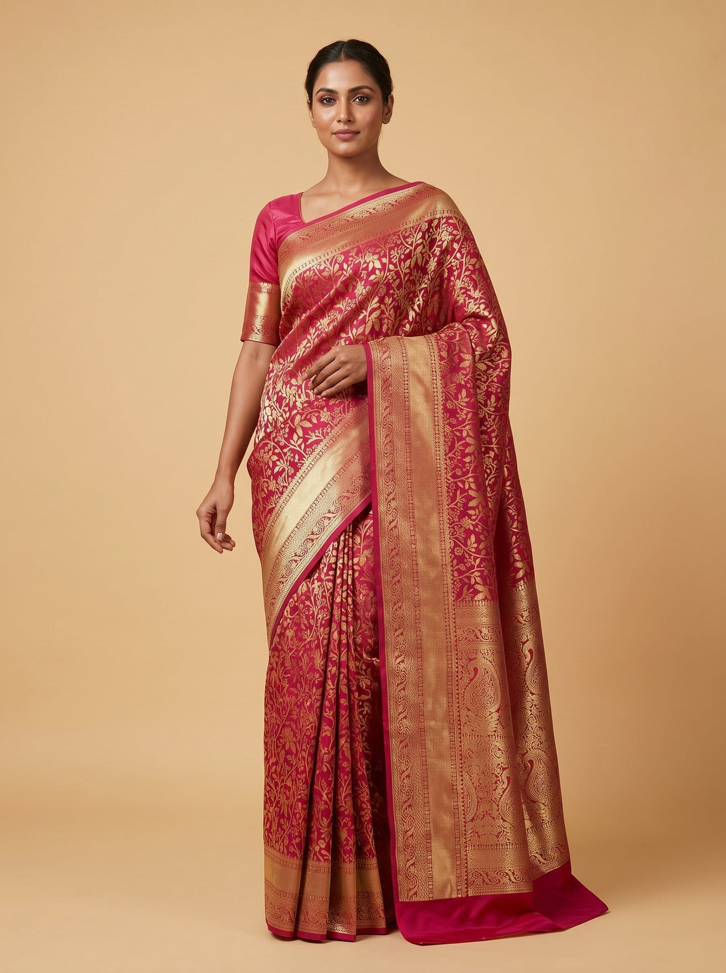 Red Rani Sparkle Handloom Saree