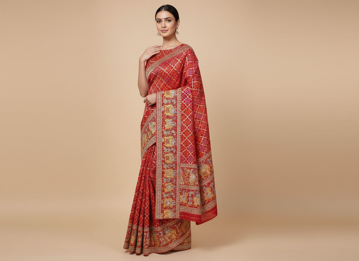 Red Majestic Embroidered Saree
