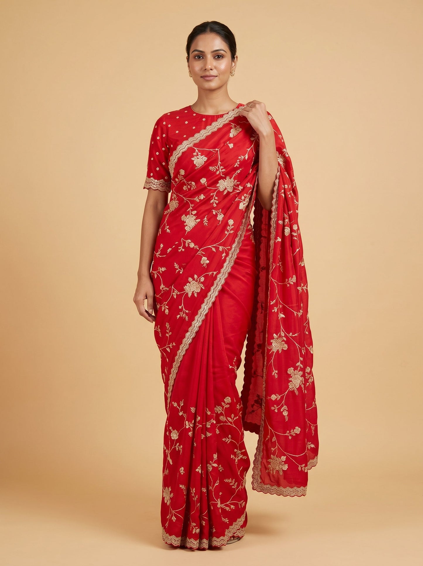 Red Scarlet Tint Embroidered Saree