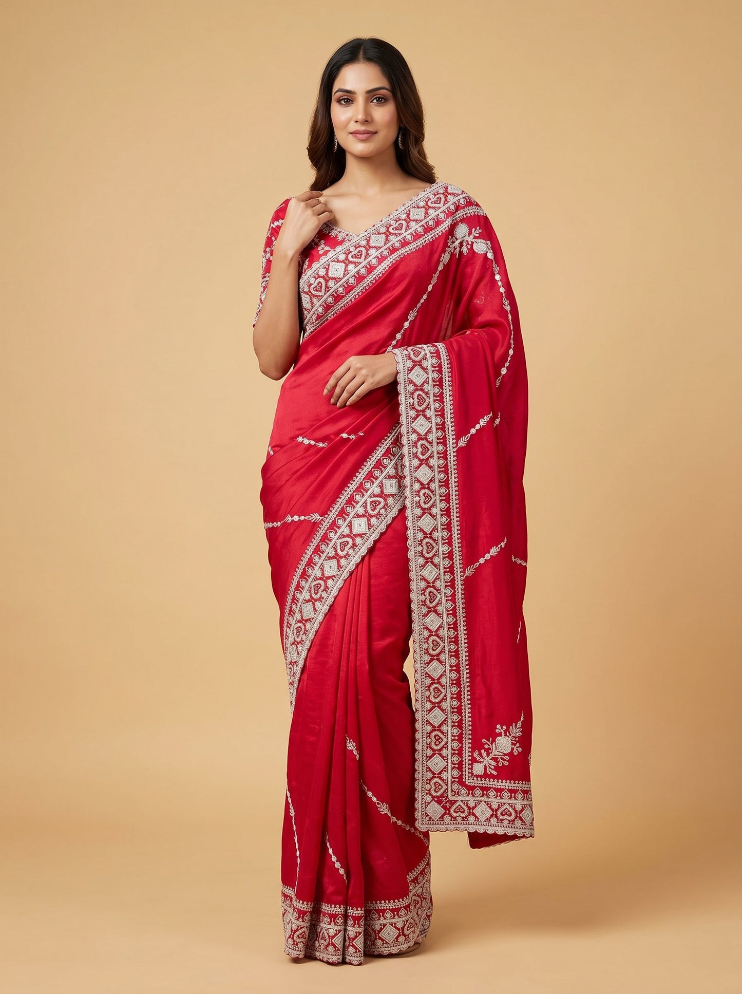 Red Scarlet Veil Embroidered Saree