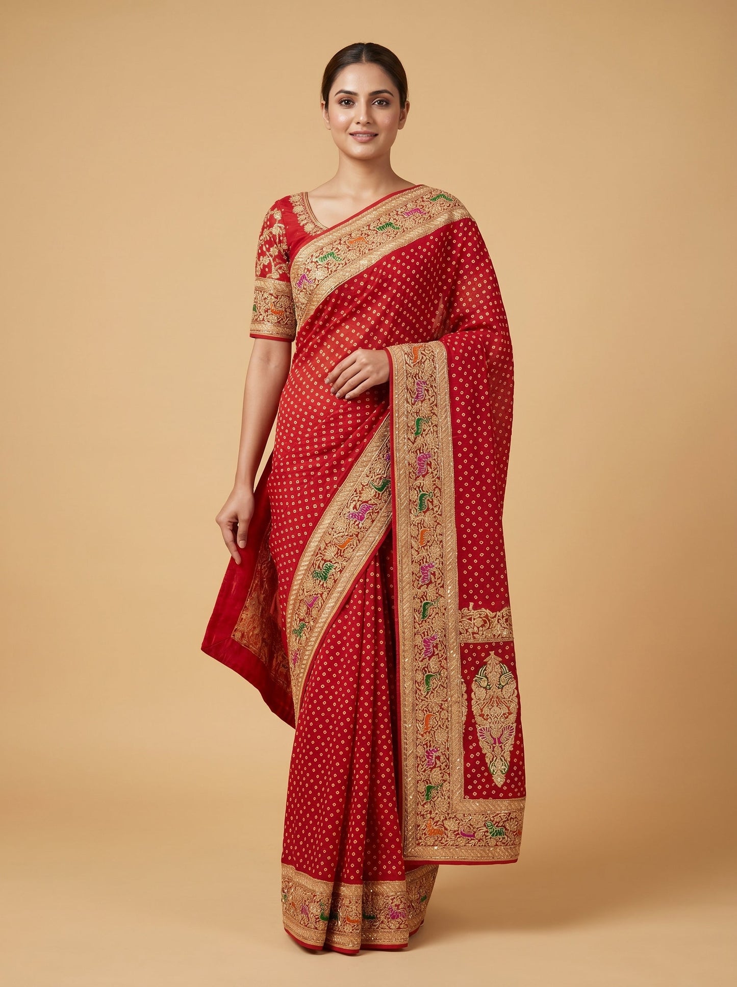 Red Shahi Bandhani Saree