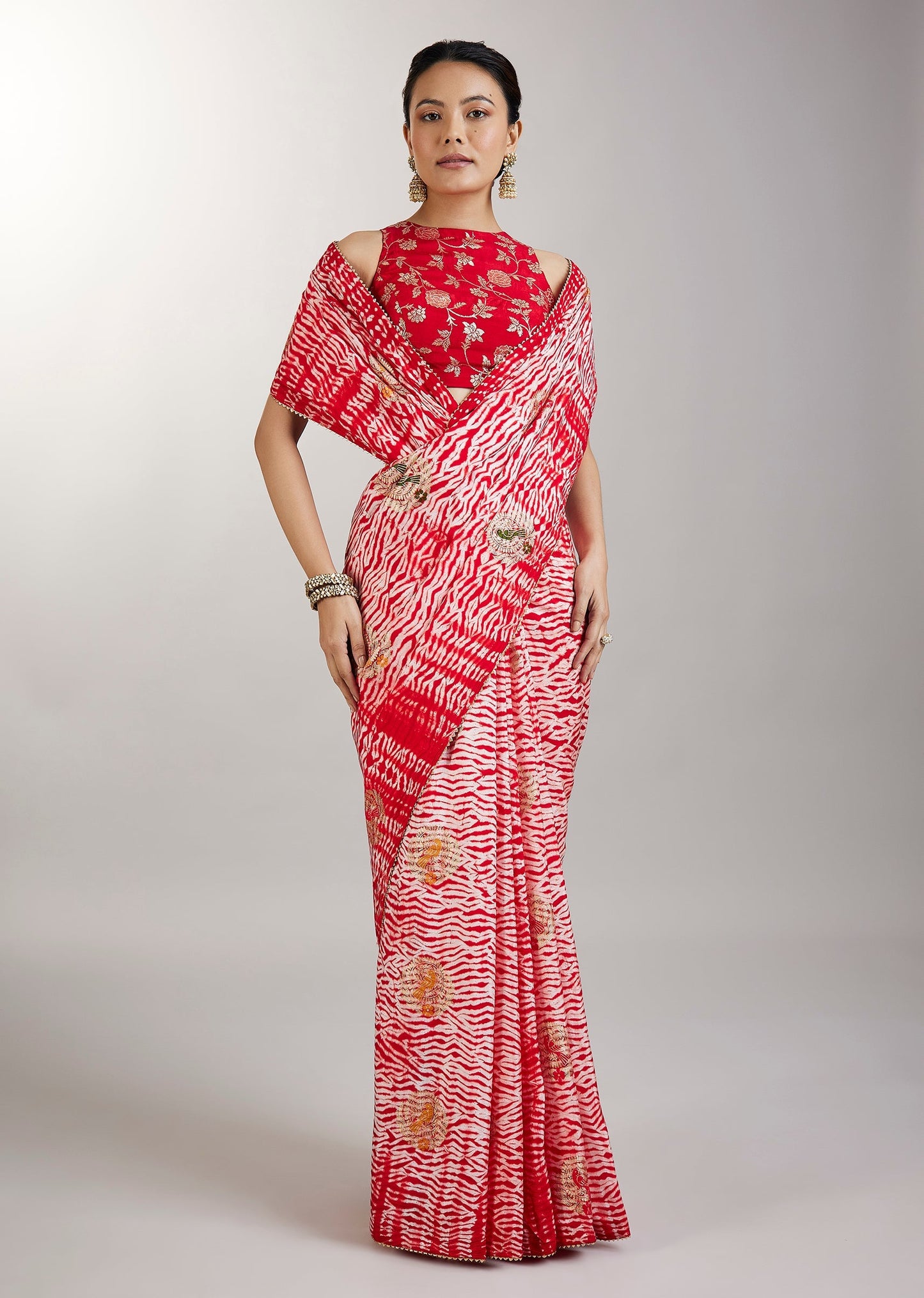 Red Shibori Printed Saree